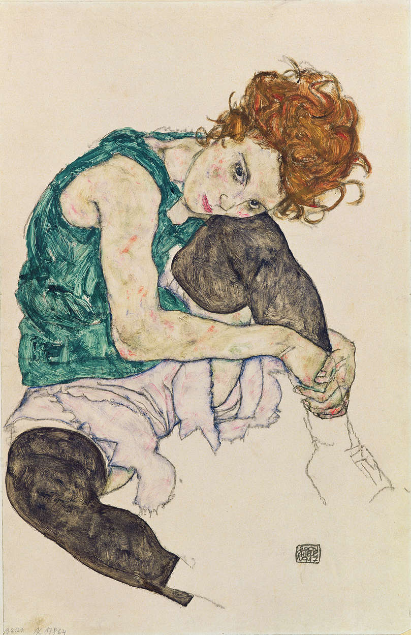             Mural "Mujer sentada con la rodilla en alto" de Egon Schiele
        
