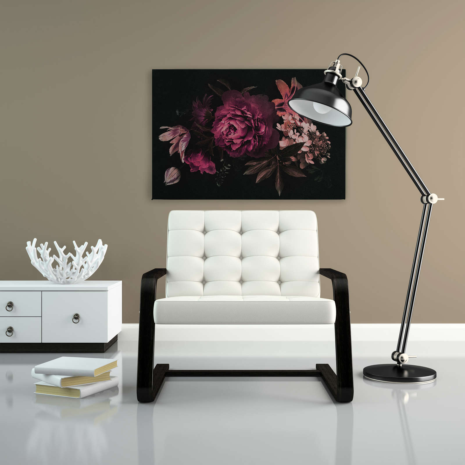             Drama queen 3 - Canvas painting romantic bouquet of flowers- Cardboard structure - 0.90 m x 0.60 m
        