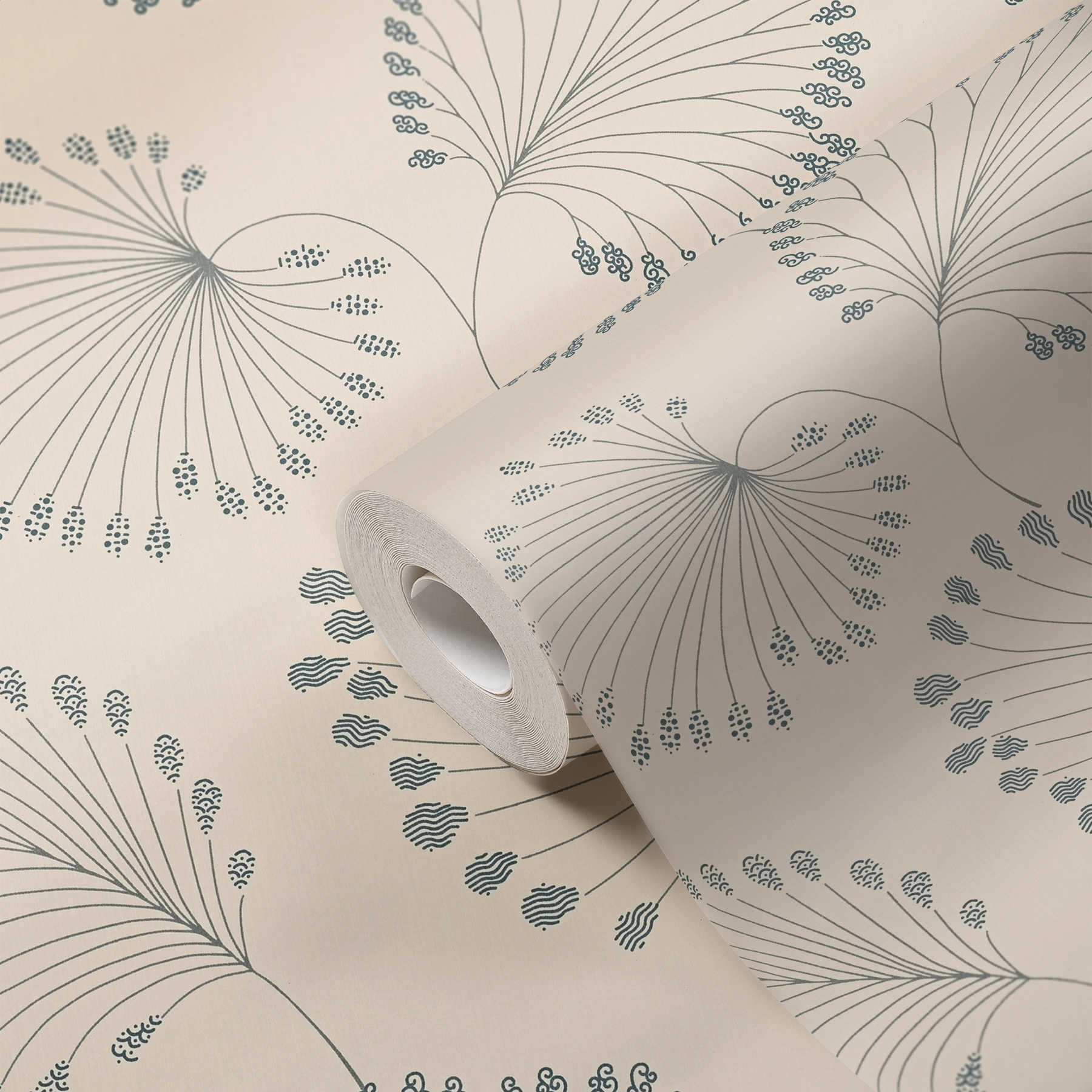             Papier peint motifs de feuilles abstraites avec accents métalliques - beige, gris
        