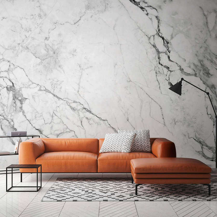 Papier peint panoramique aspect marbre moderne - gris, blanc
