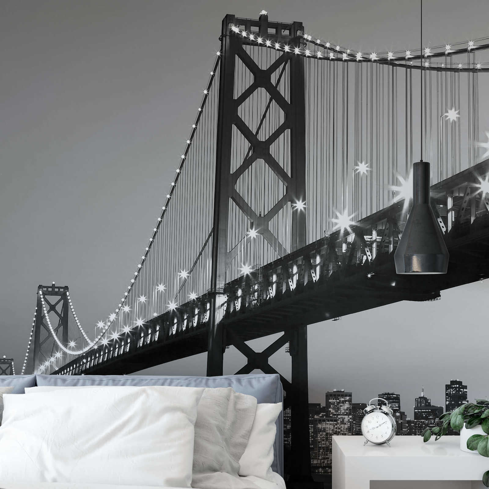             Papel pintado de San Francisco en blanco y negro, en formato vertical
        