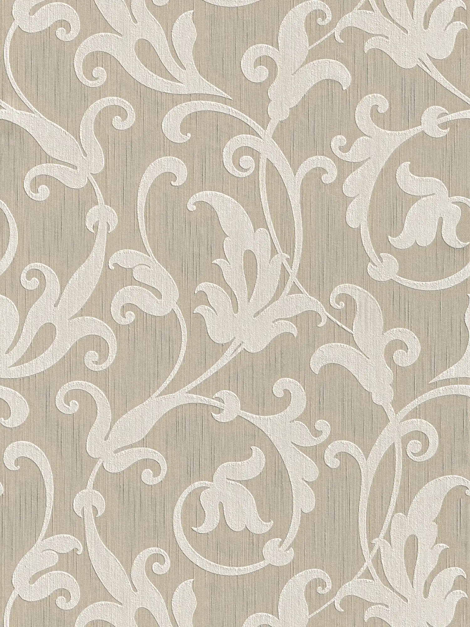 Textile wallpaper embossed with ornaments - beige, silver
