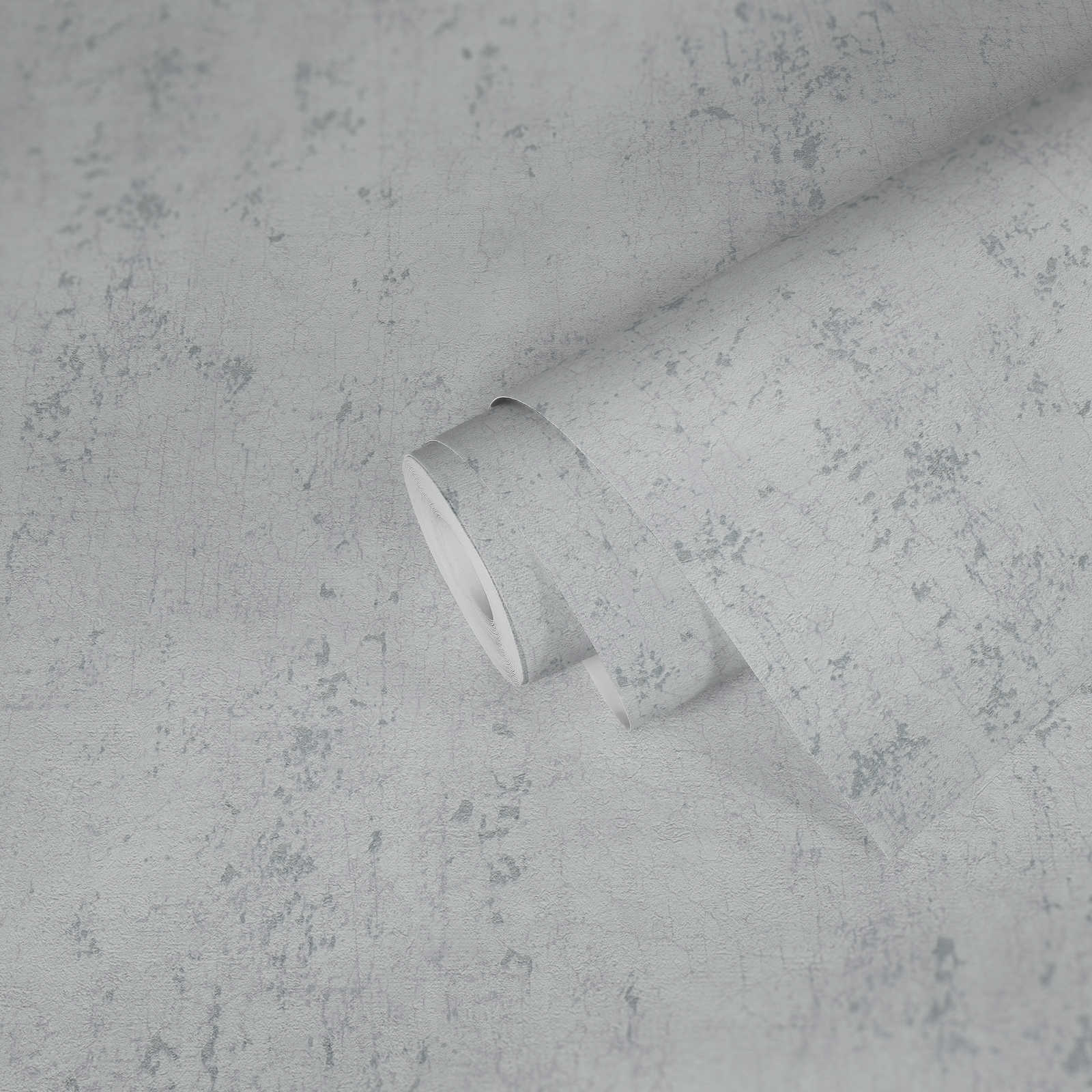             papier peint aspect plâtre gris clair avec argent craquelé - gris, métallique, blanc
        