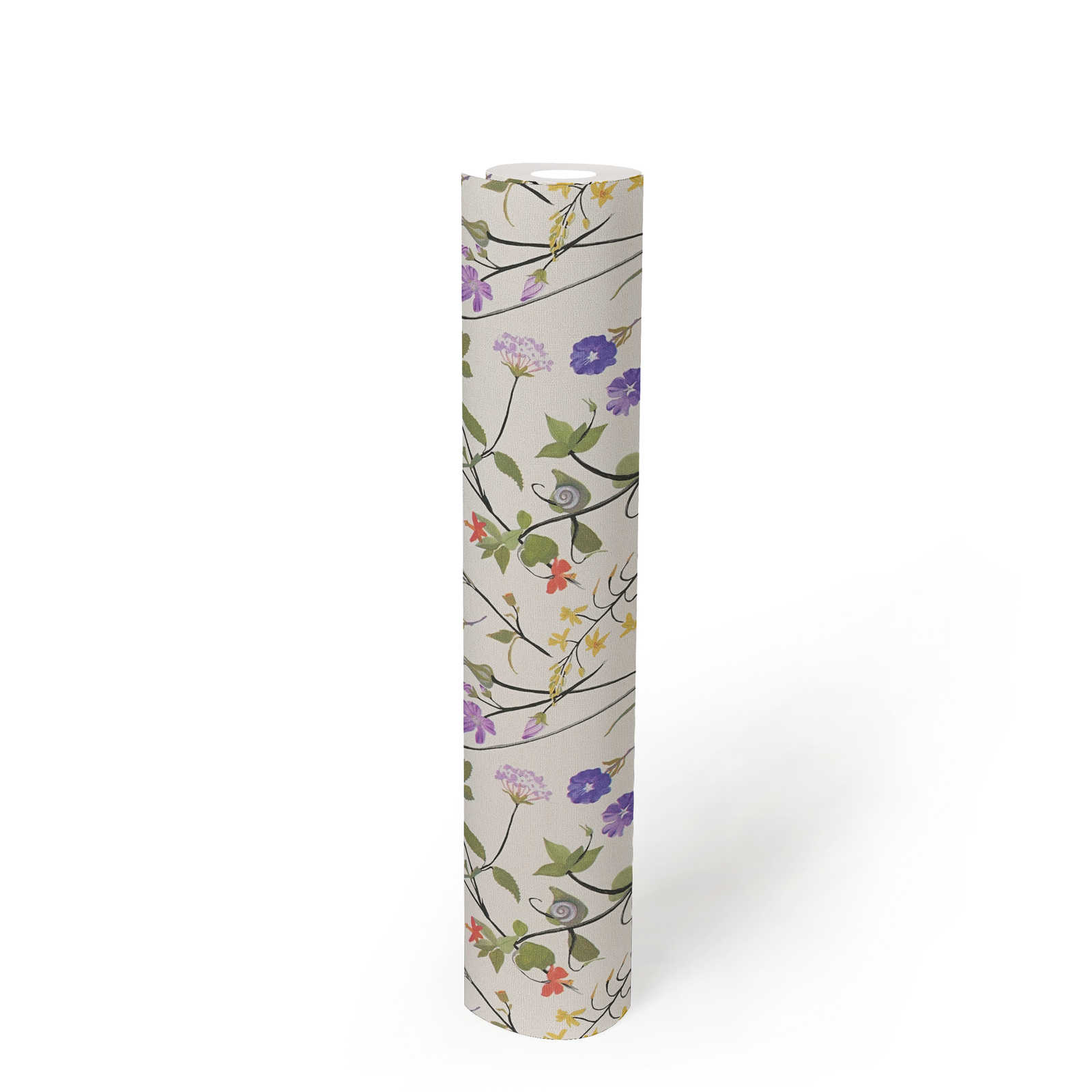             Floral wallpaper with detailed floral pattern - cream, green, colourful
        