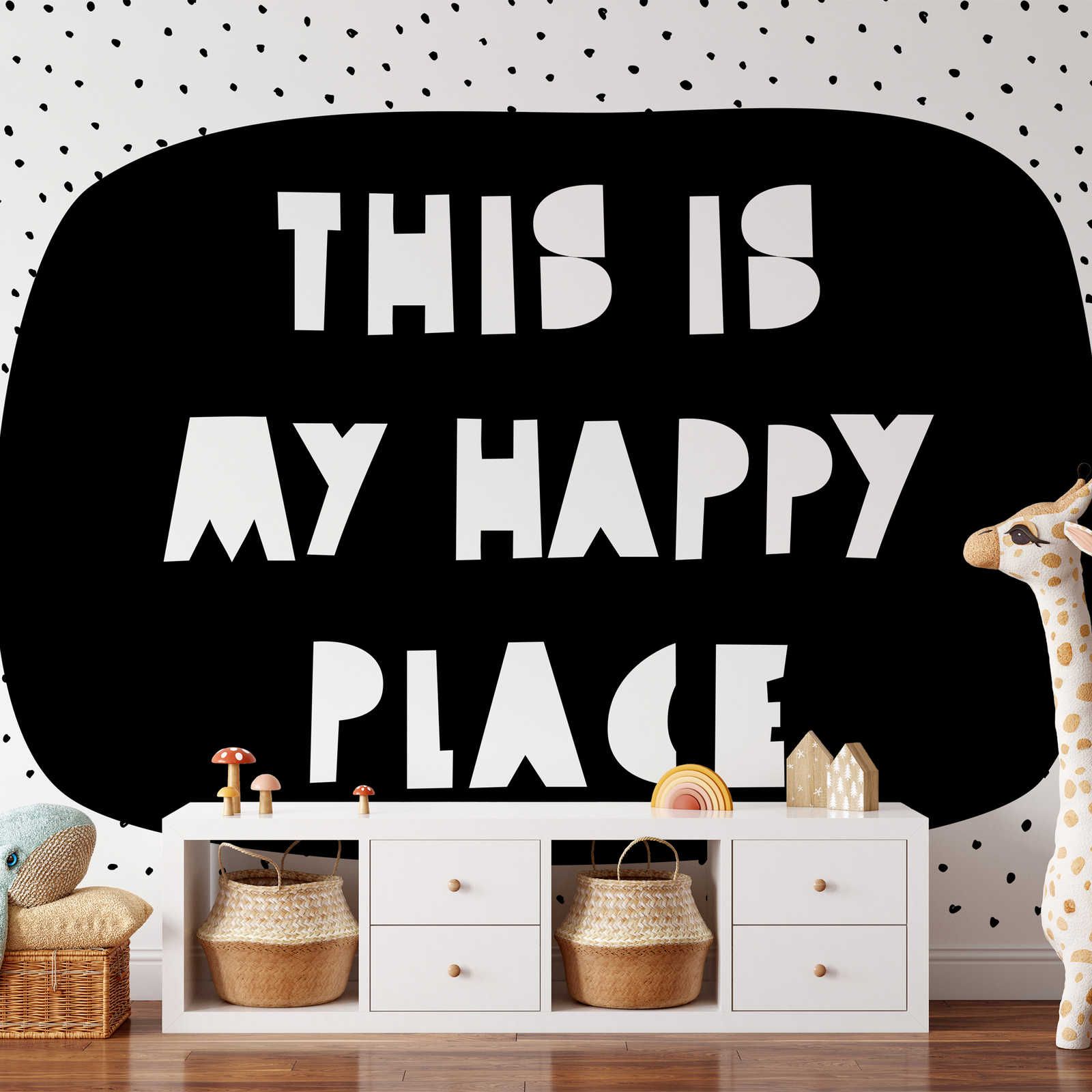 Kinderkamer muurschildering met "This is my happy place" belettering - Glad & parelmoer non-woven
