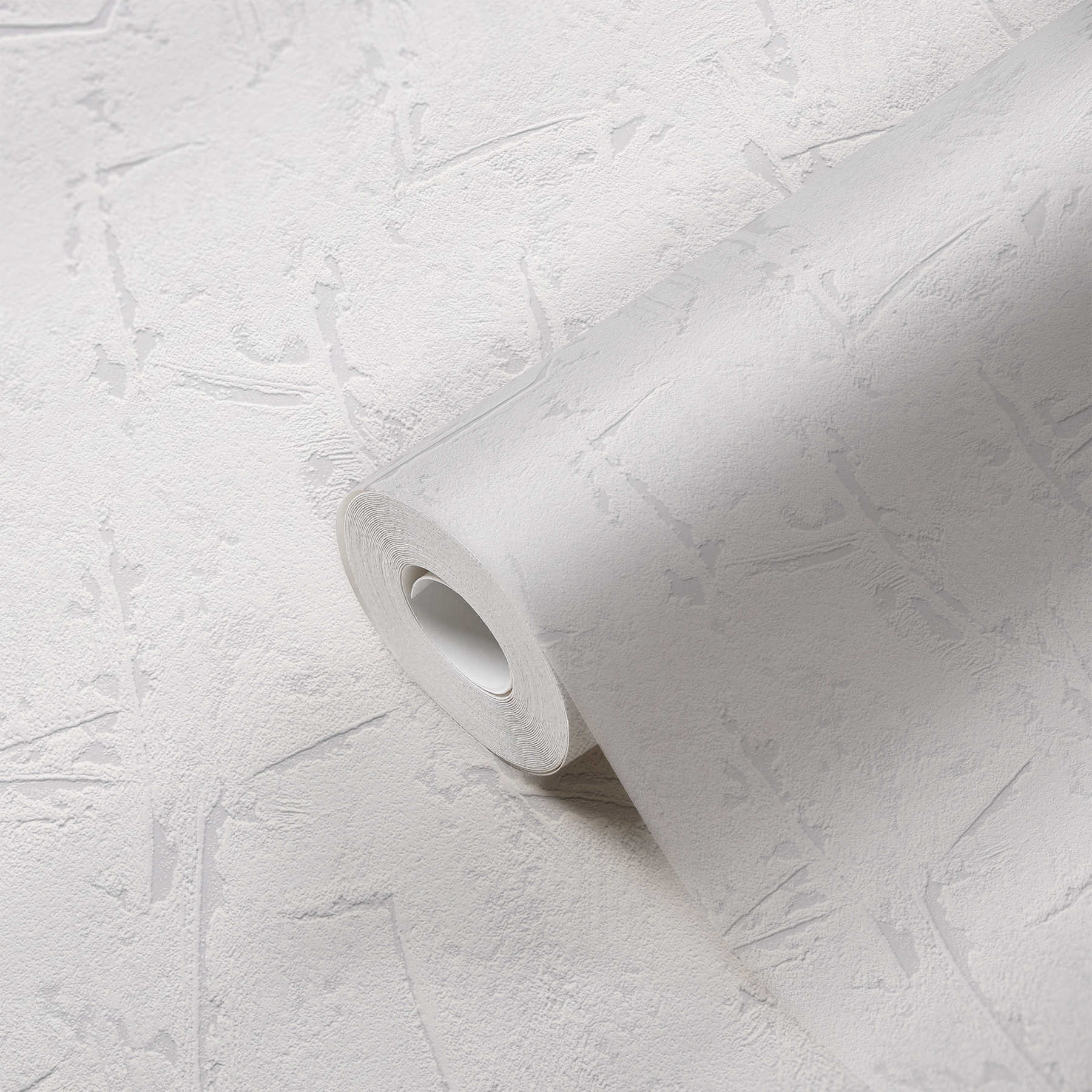             Papel pintado blanco gris con superficie de yeso y efecto 3D - Gris, Blanco
        