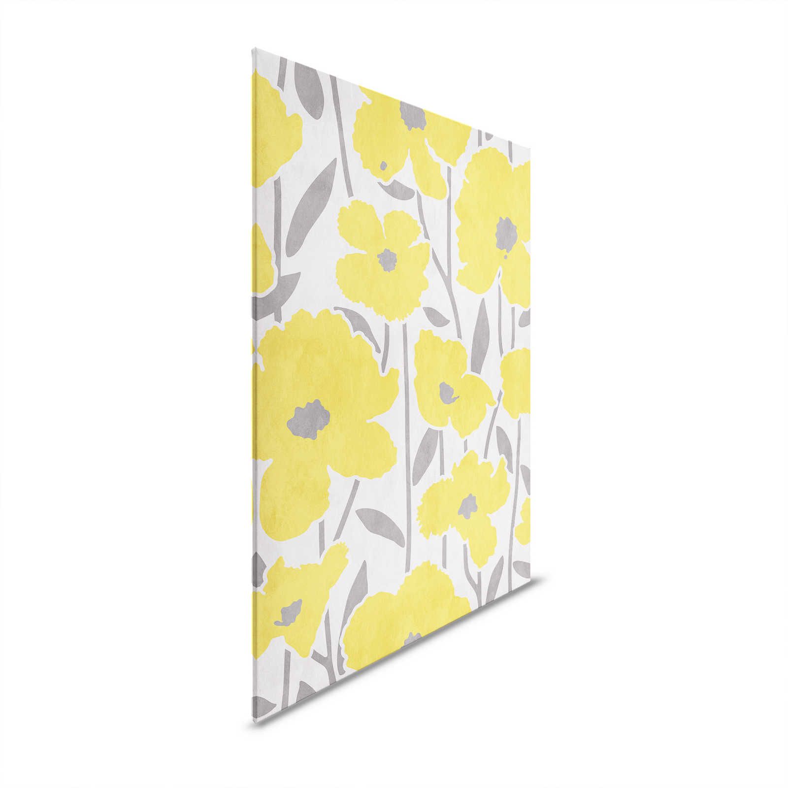 Mercato dei fiori 4 - Pittura su tela floreale gialla e grigia con effetto renderizzato - 0,80 m x 1,20 m
