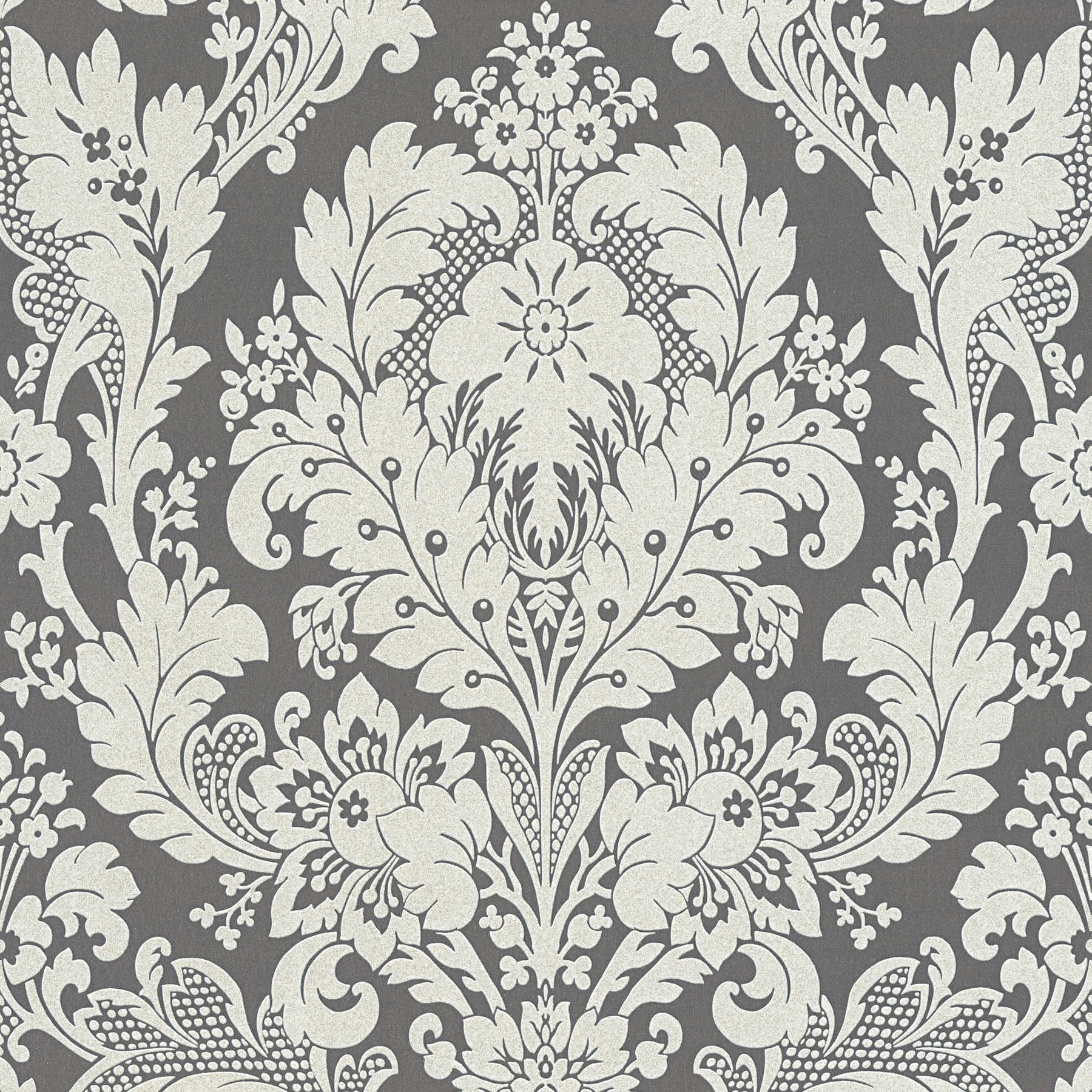 Ornament Wallpaper floral design & metallic colours - grey
