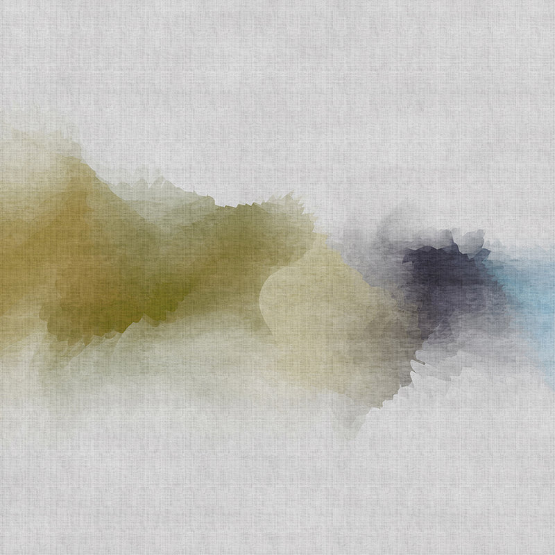 Daydream 3 - Papier peint motif aquarelle nuageux - À structure lin naturel - Bleu, jaune | Intissé lisse mat
