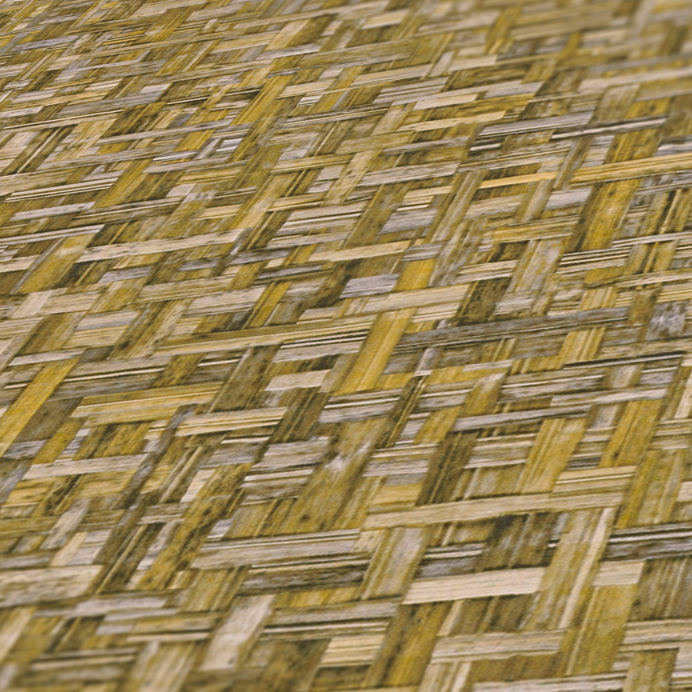             Papier peint jaune maïs avec motif d'herbe tressée style nature - jaune
        