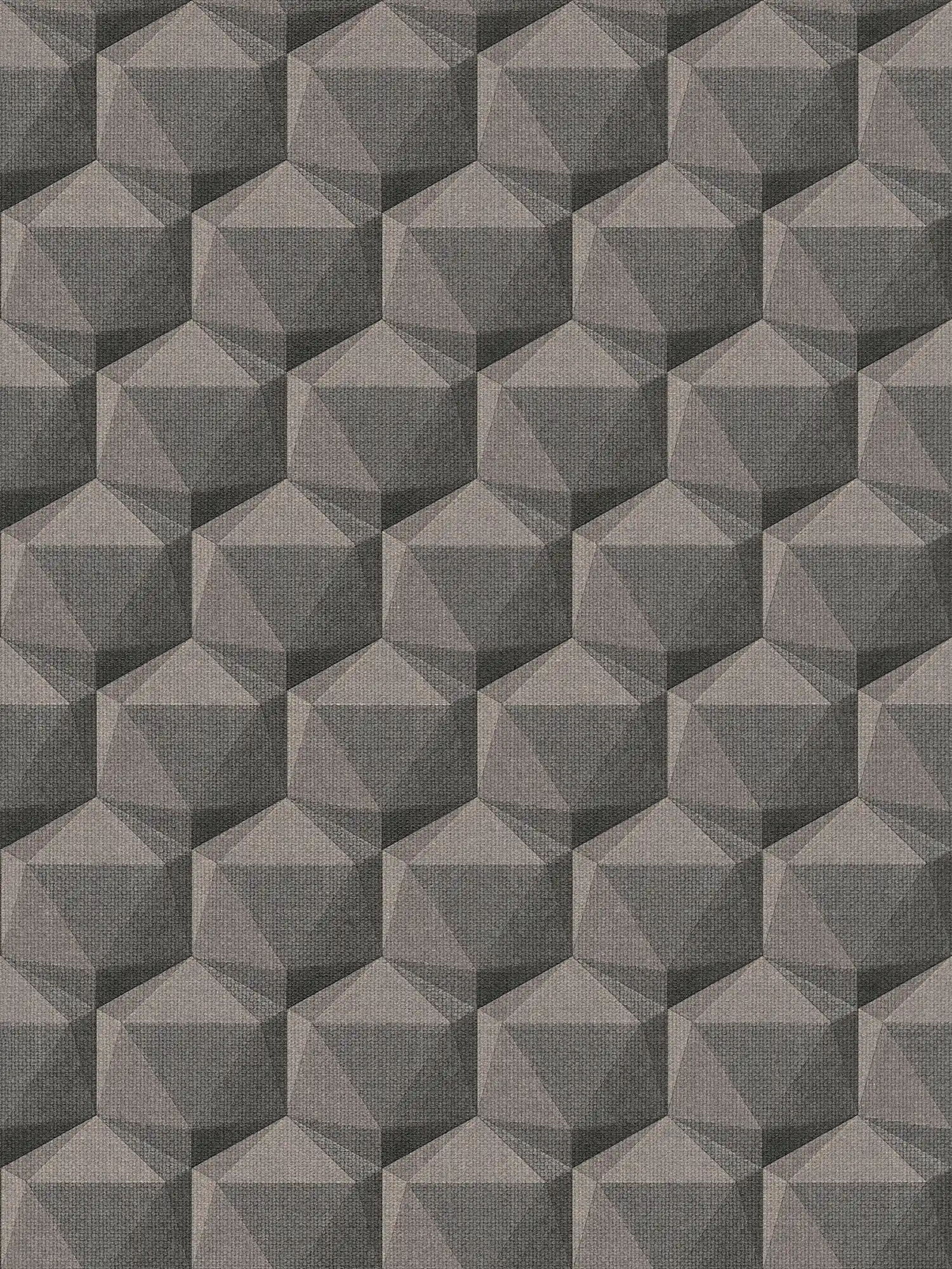 Graphic wallpaper 3D look with polygon pattern - grey, beige, black
