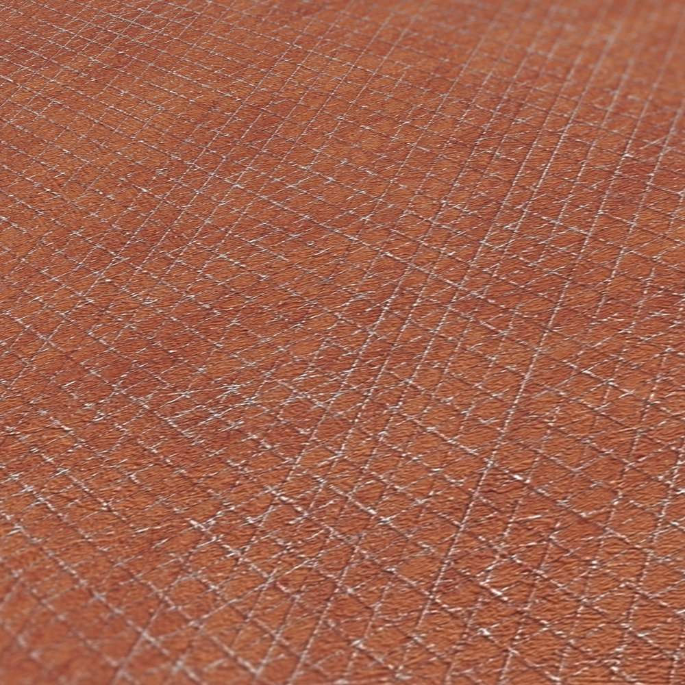             Baksteenrood behang met zilveren structuurpatroon - Oranje, Rood
        