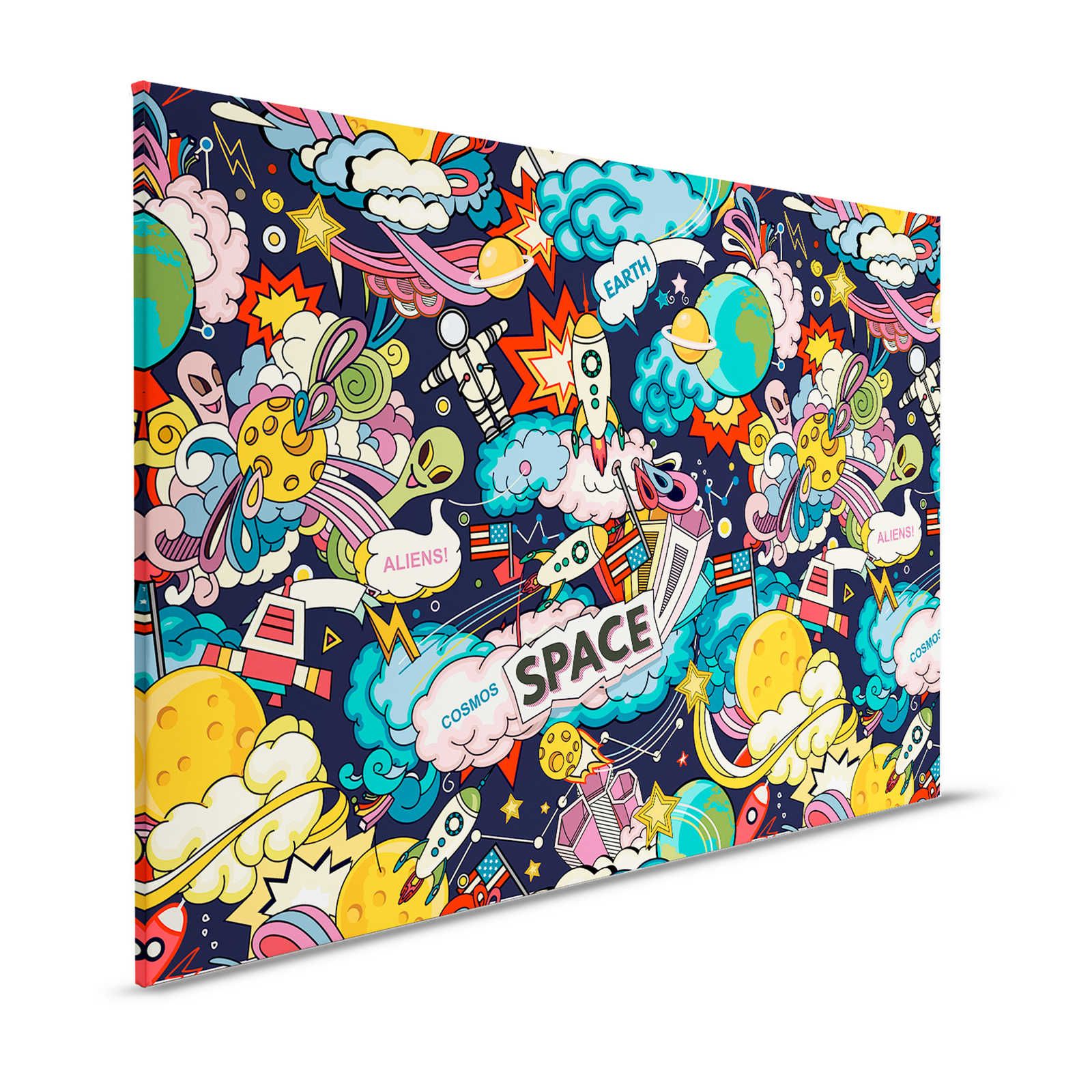 Toile Collage de l'univers dans le style bande dessinée - 120 cm x 80 cm
