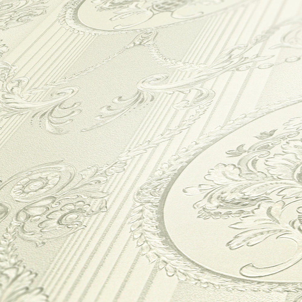             Neo baroque wallpaper with ornament design & metallic effect - metallic, white
        