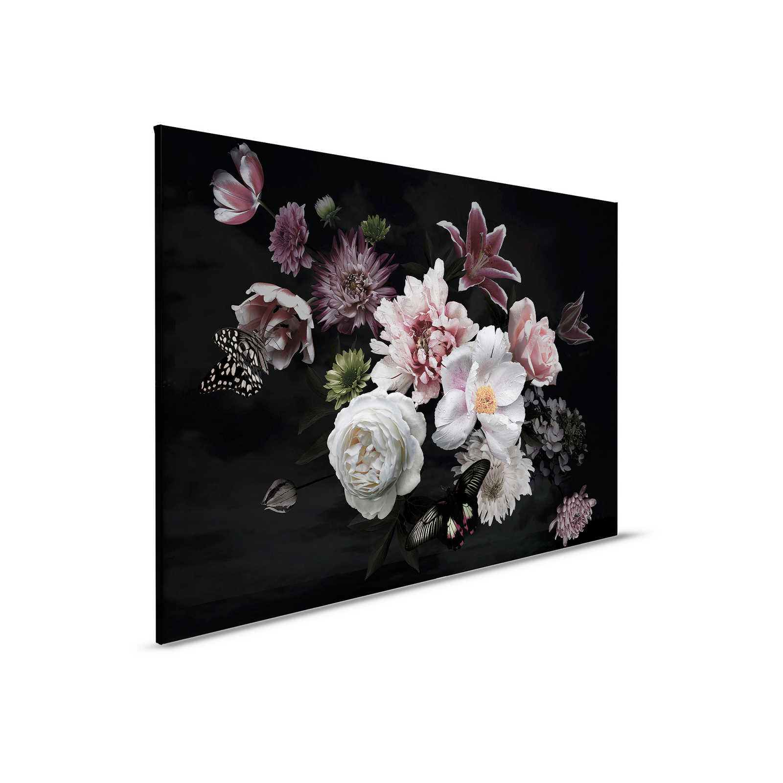 Tableau toile fleurs diverses avec papillon - 0,90 m x 0,60 m
