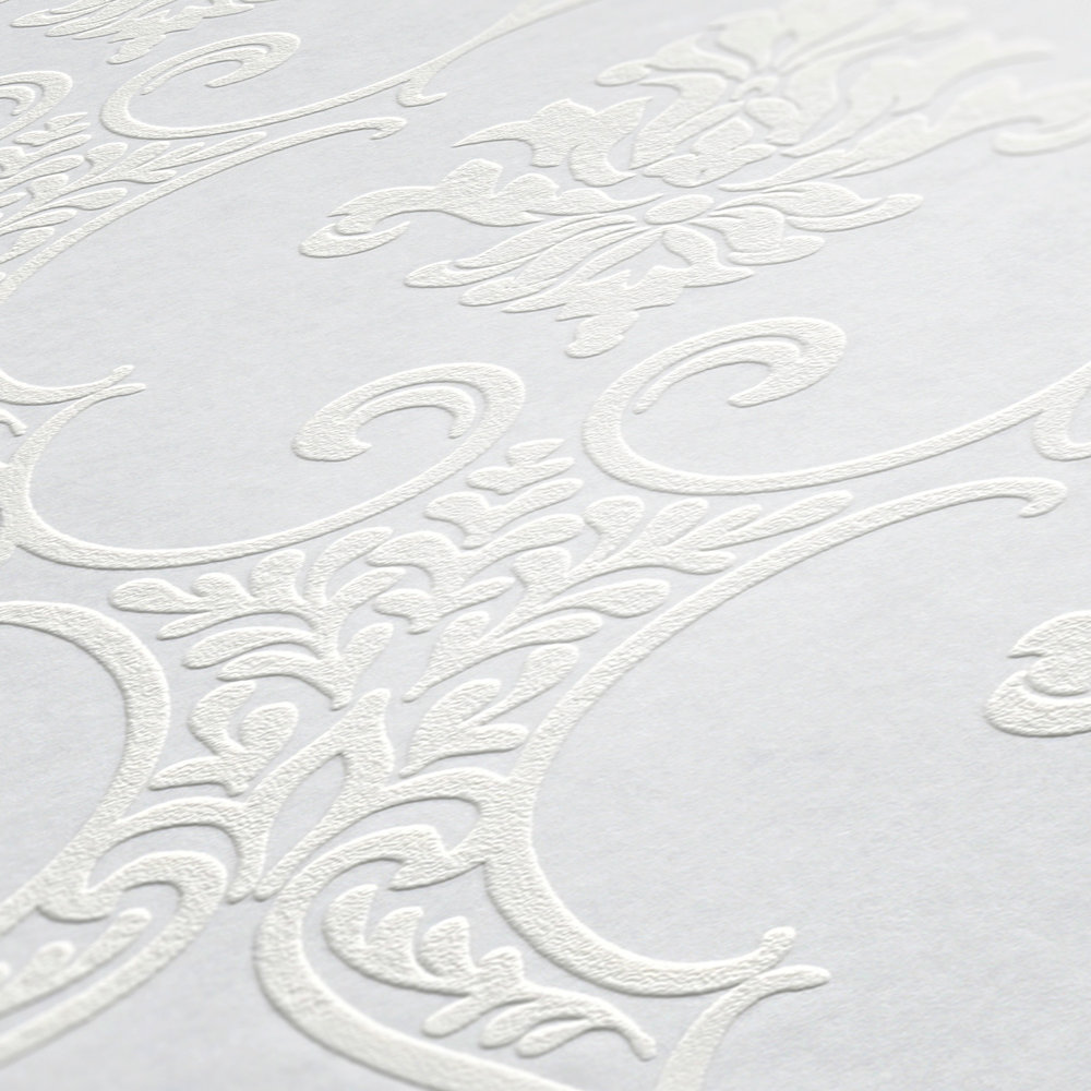             Papier peint ornemental à peindre avec structure 3D - blanc
        