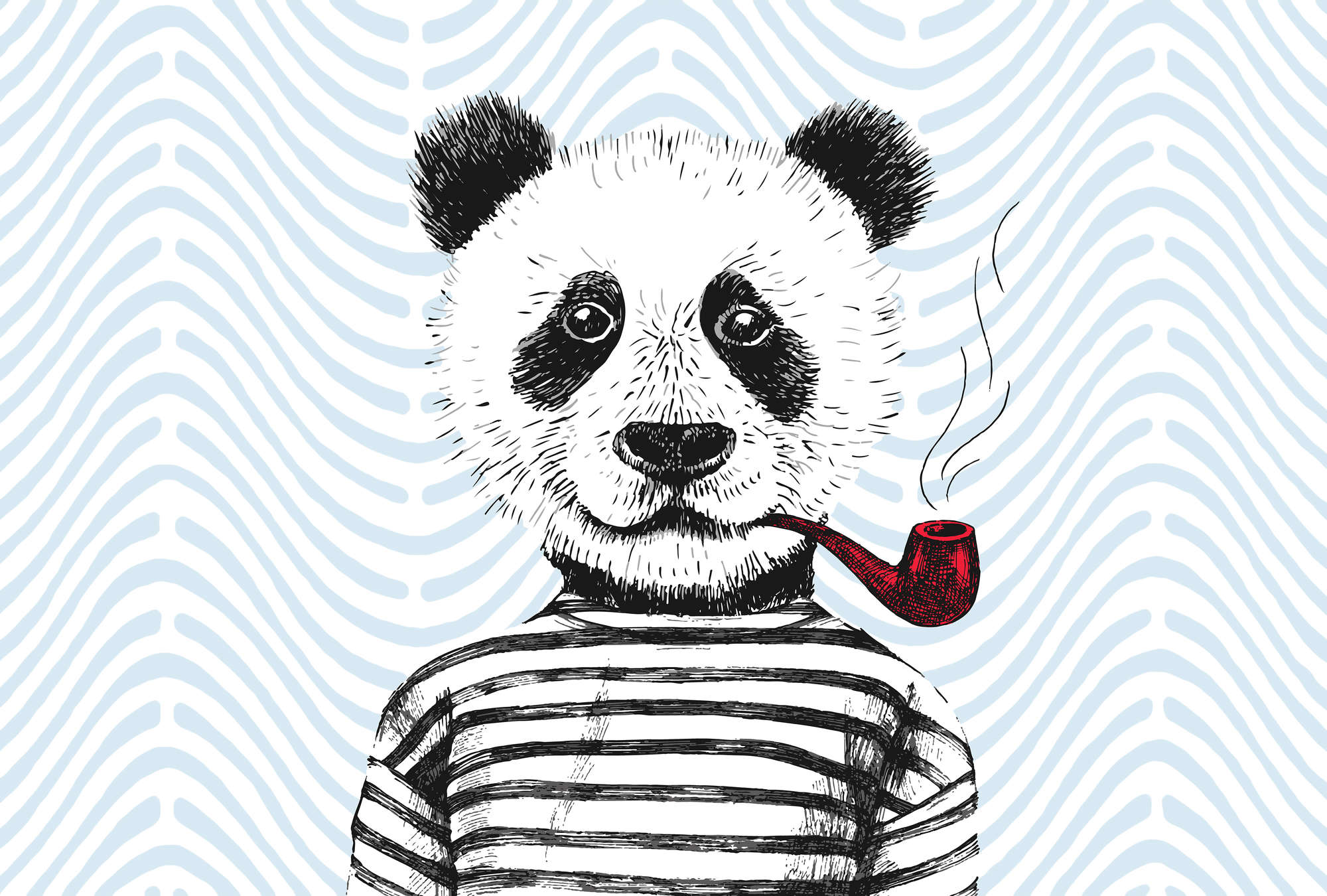             Papier peint bande dessinée pour chambre d'enfant motif panda - bleu, rouge, blanc
        