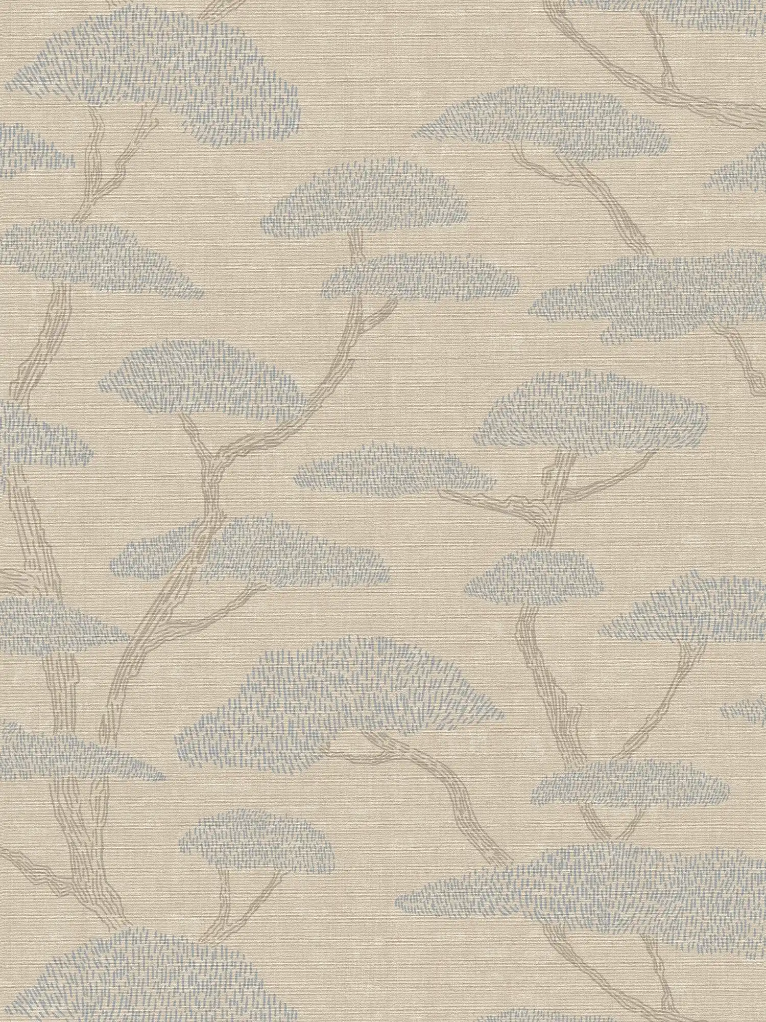 Beige behang met abstract dennenboom patroon
