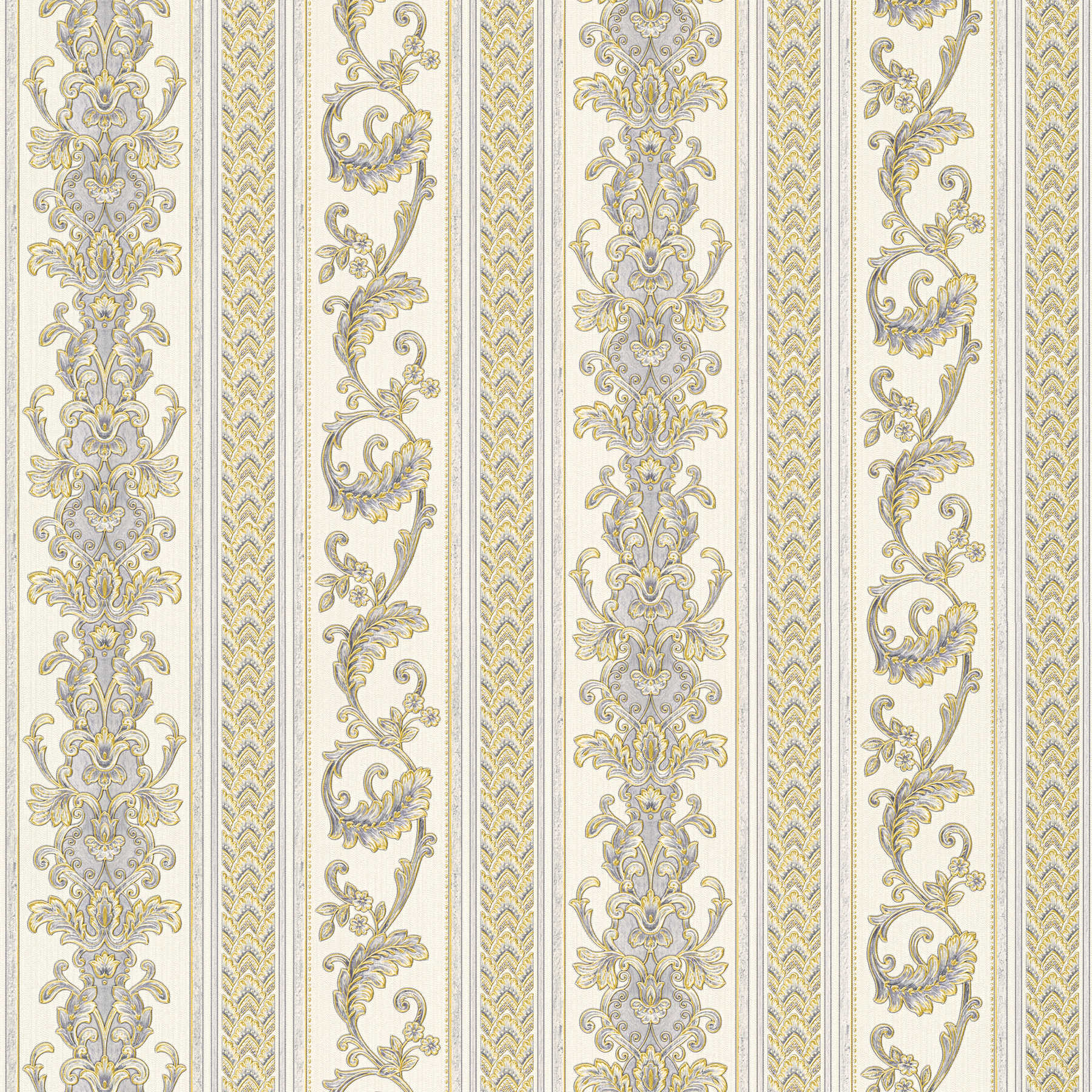 Metallic wallpaper with silver & gold ornaments - cream
