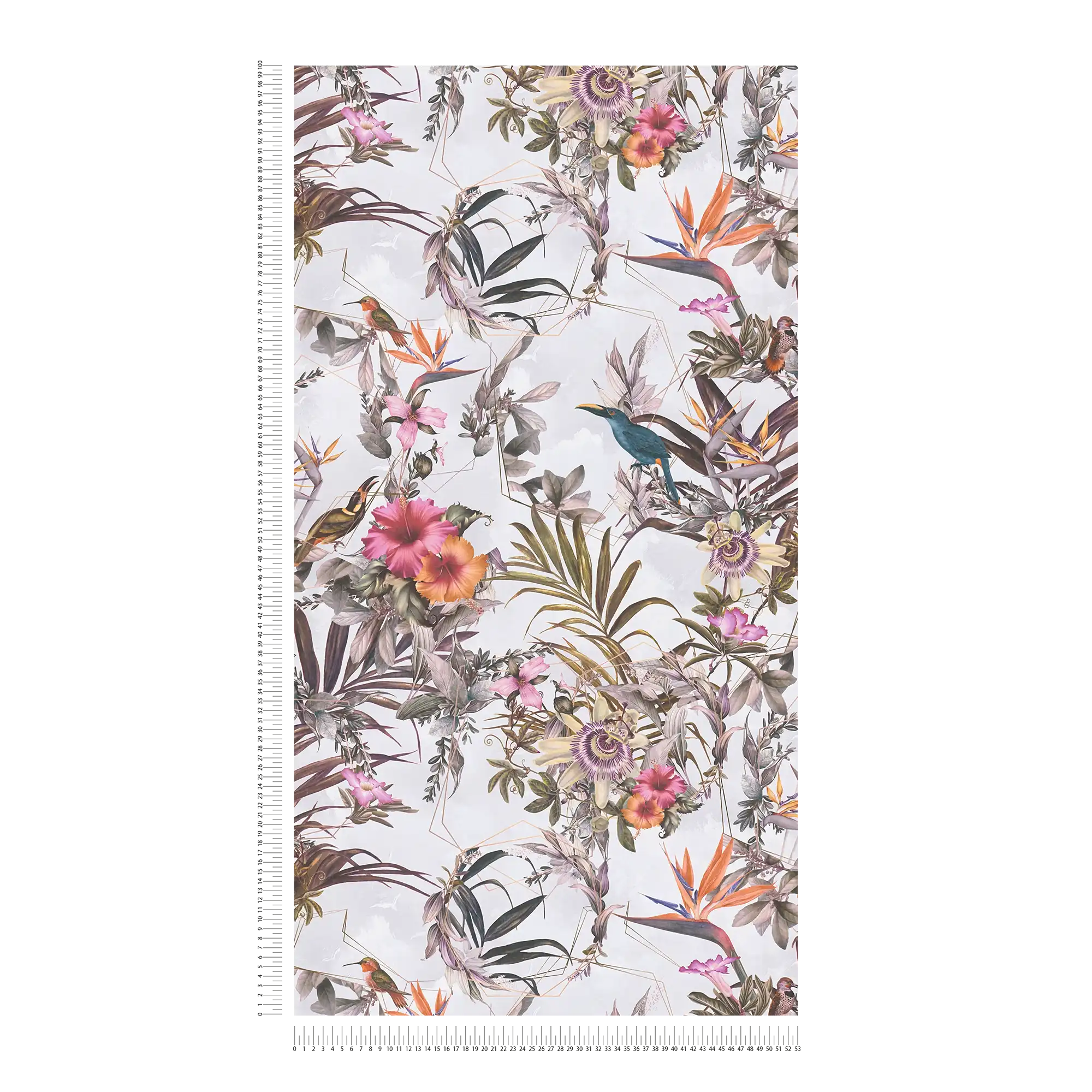             Watercolour style tropical flowers wallpaper - grey, green
        
