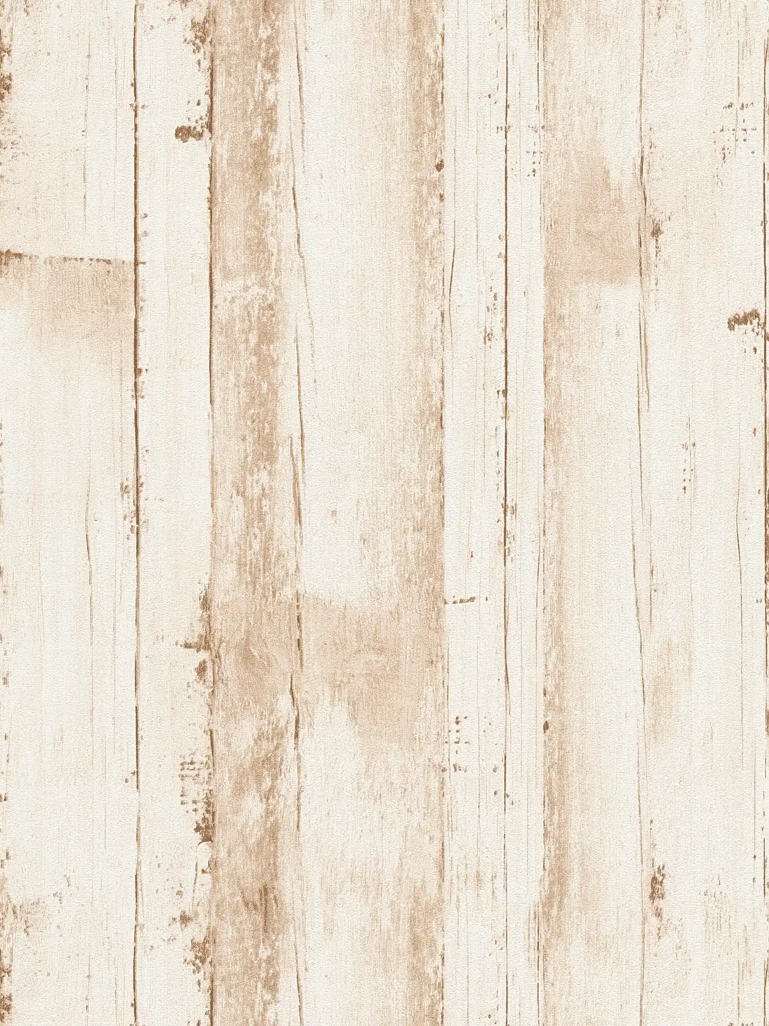 Papel pintado de madera no tejida con aspecto de tablones sin PVC - Beige, Blanco
