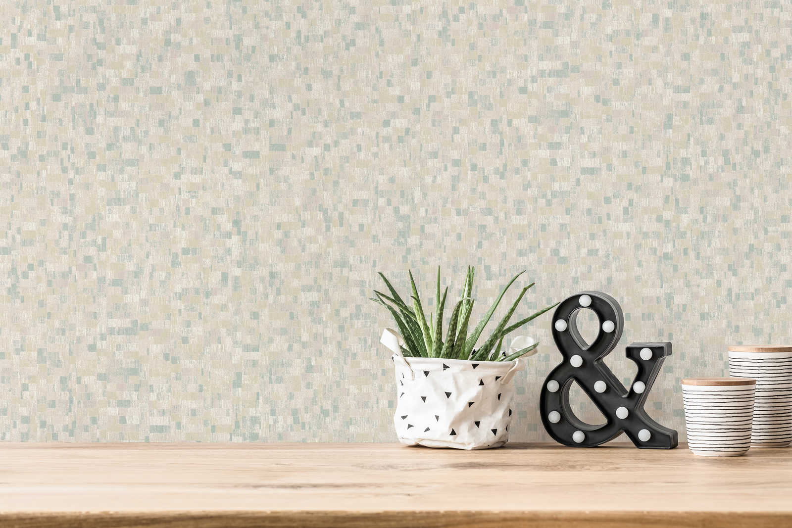            Textured wallpaper ethnic pattern in mosaic style - green, white
        