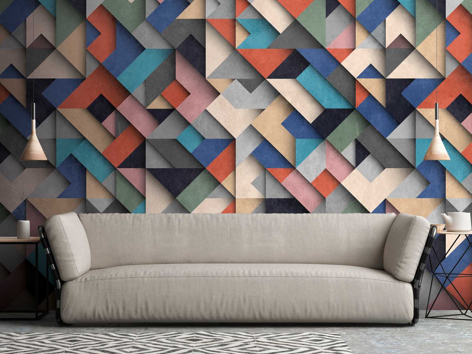             Behang noviteit | 3D motief behang met geometrisch kleurblok design
        