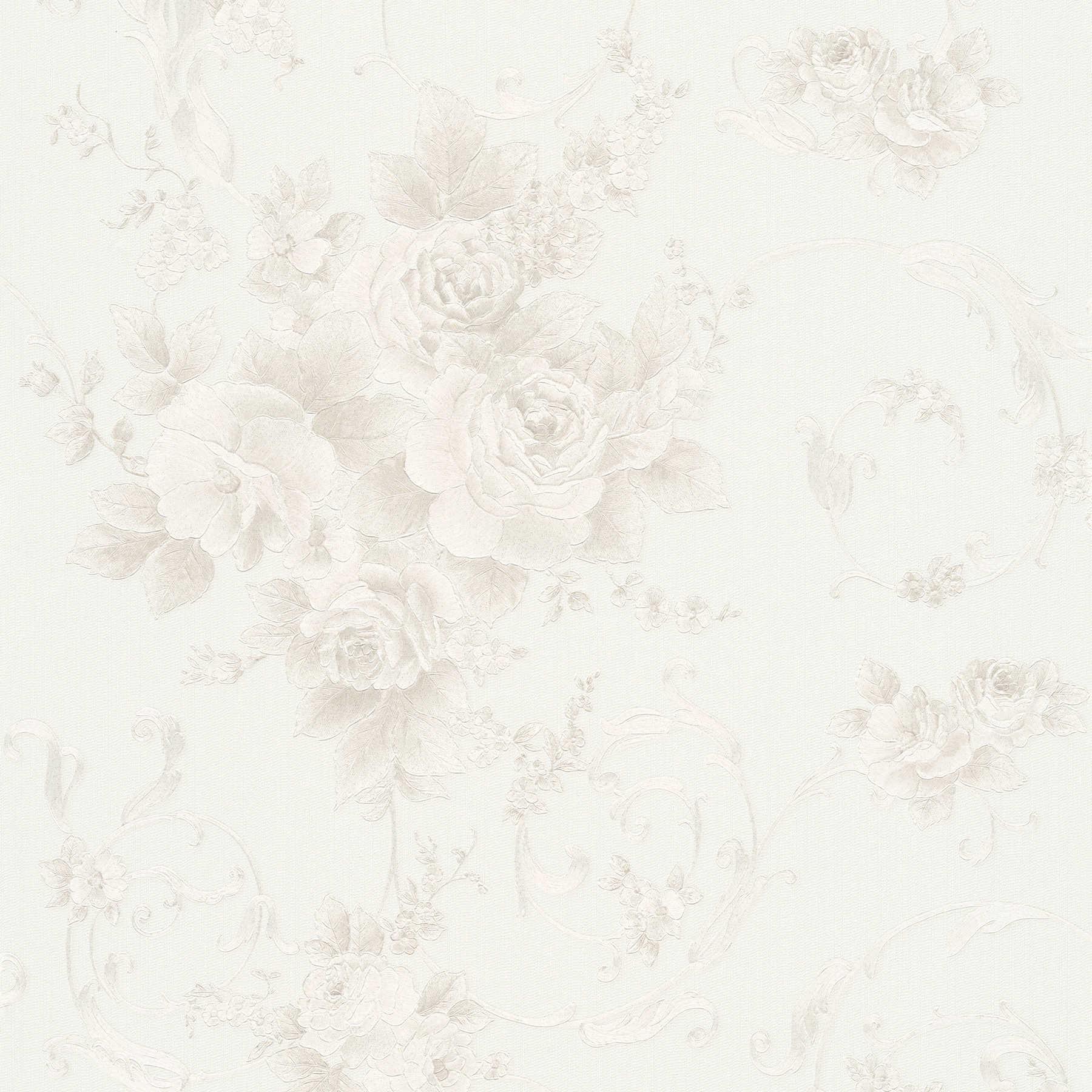         Rose petal wallpaper with metallic effect in country style - grey, bronze, white
    