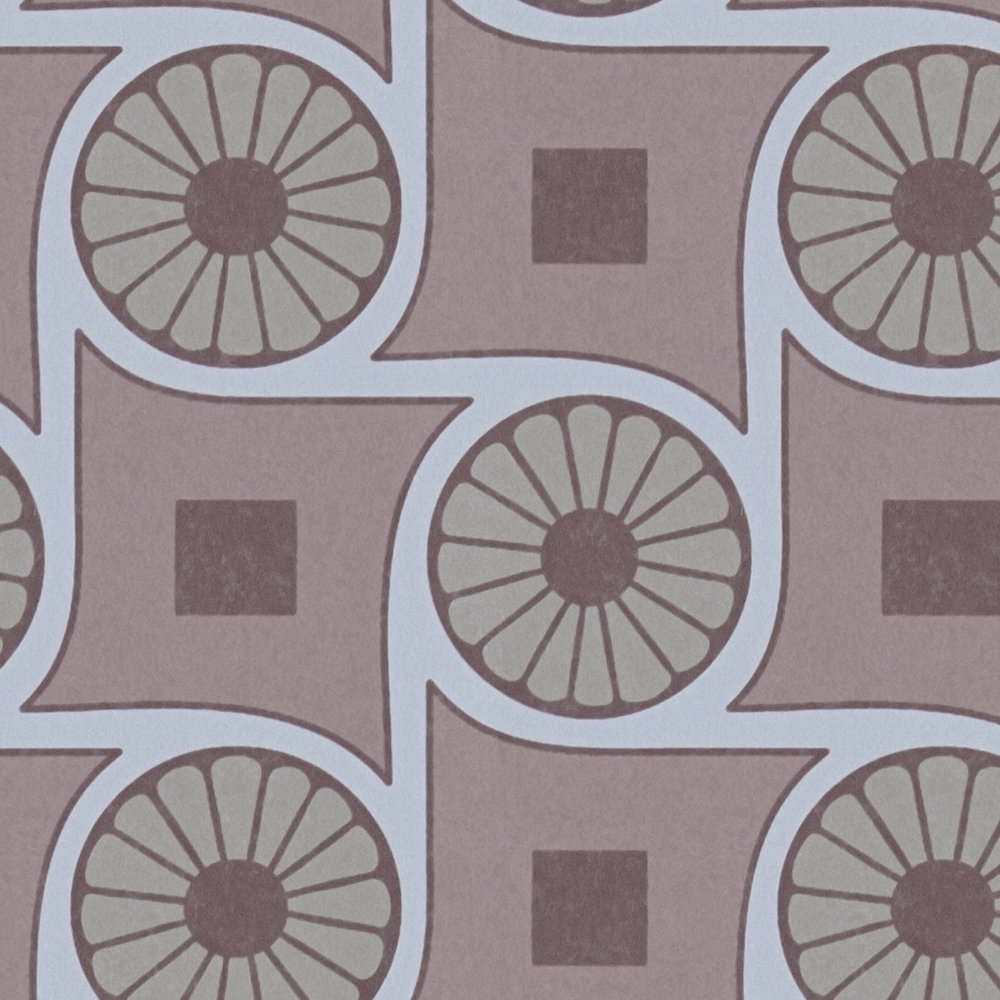             Retro wallpaper with circle pattern and squares - taupe, blue, grey
        
