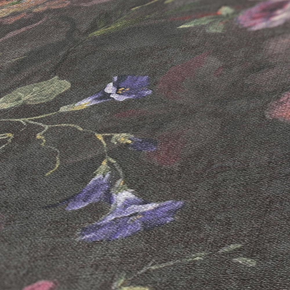             Papel pintado no tejido con motivos florales sin PVC - negro, de color, verde
        