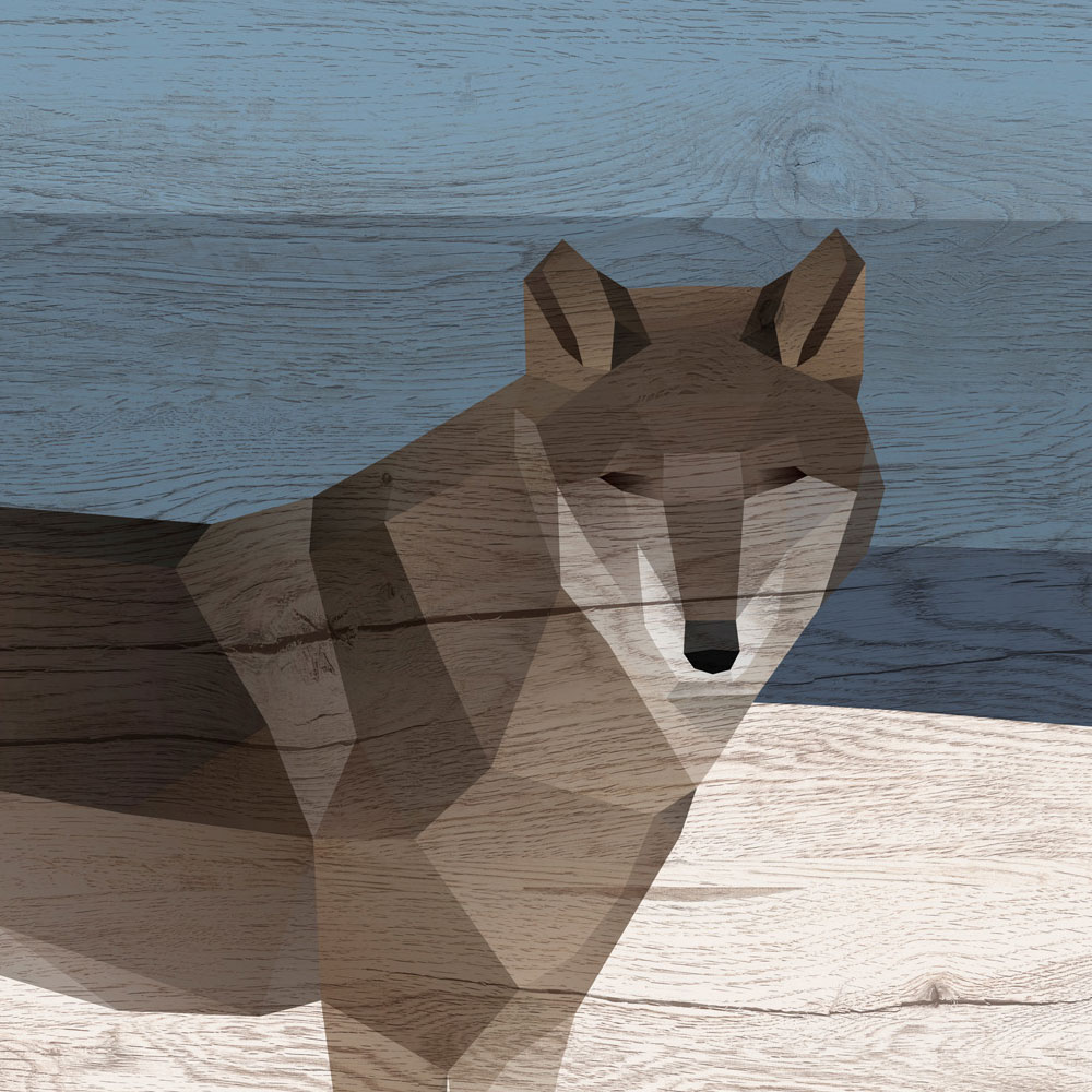             Yukon 1 - Fotomurali Montagne e cani con texture in legno
        