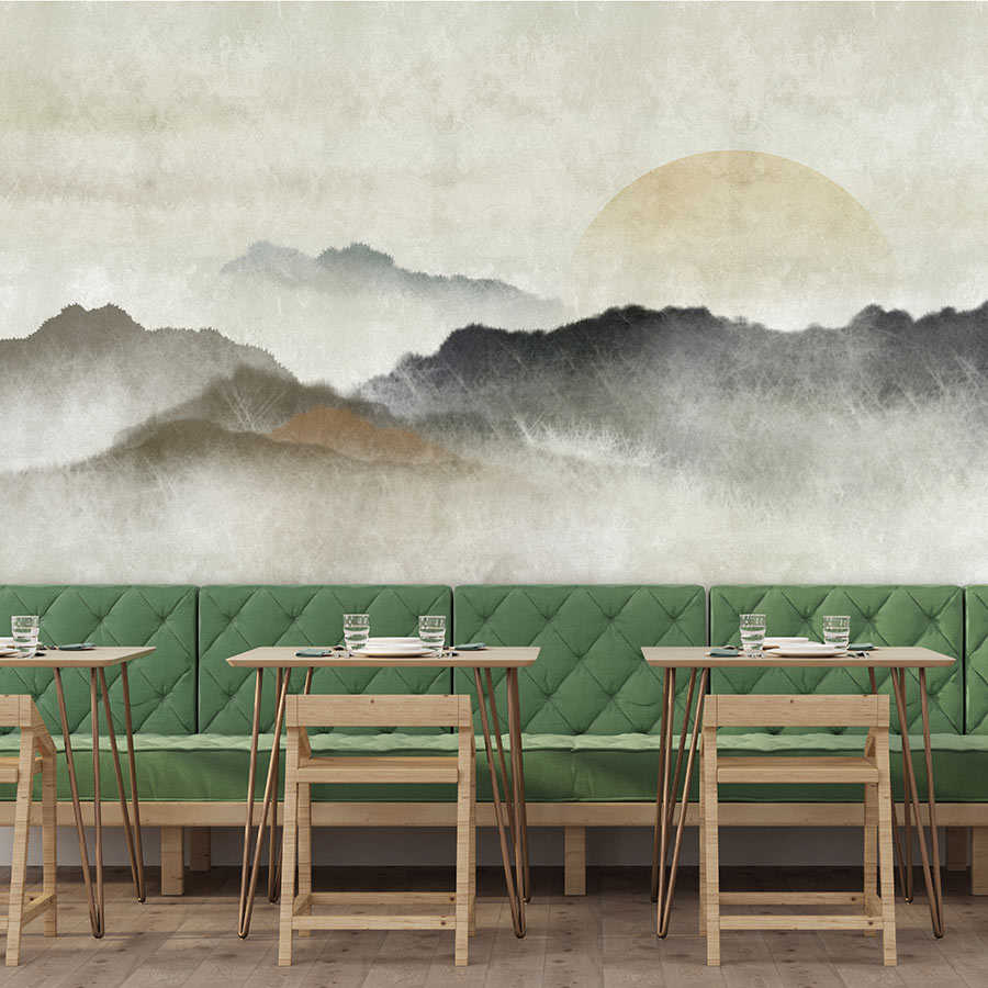         Akaishi 1 - wall mural Asian Print mountain range in the morning grey
    