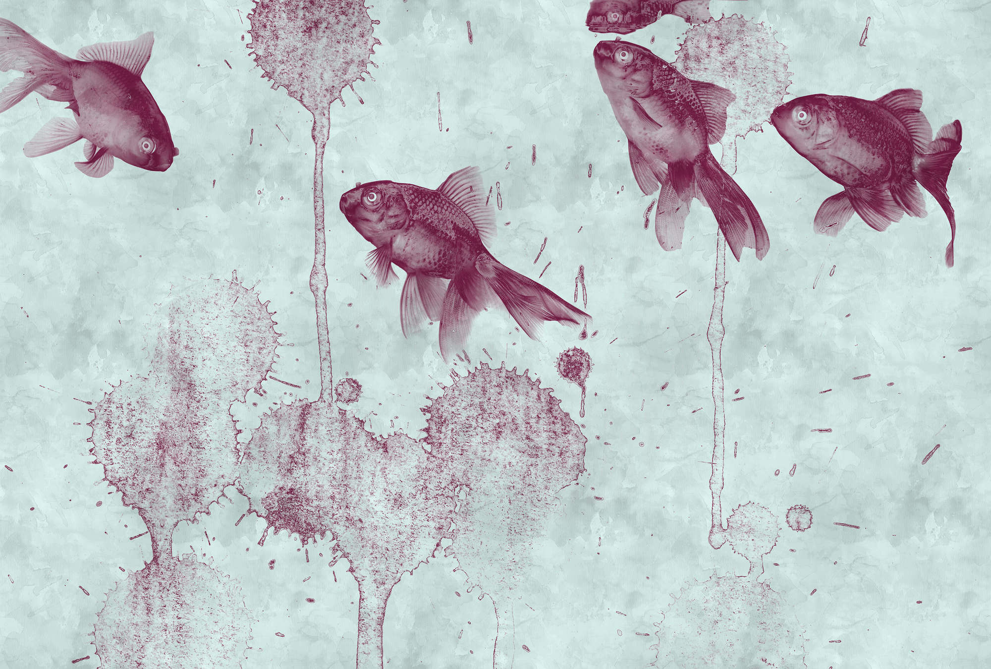             Fotomurali moderno con disegno di pesci all'acquerello
        