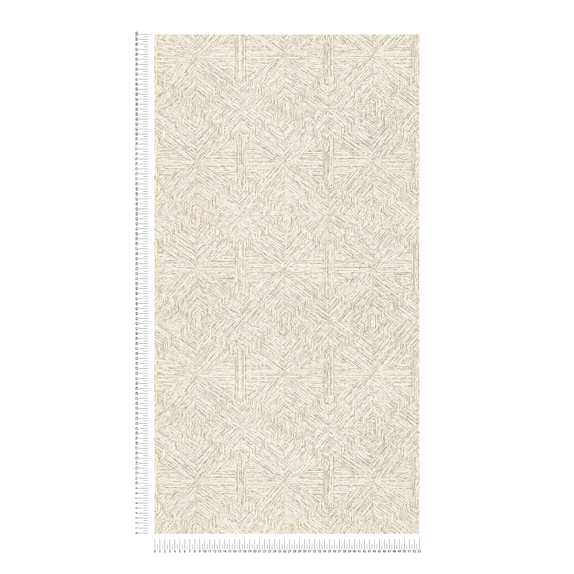             Graphic pattern wallpaper with wood look design - beige, metallic
        