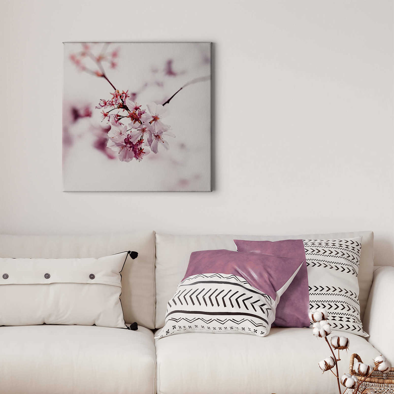             Cherry blossom on square canvas print – pink, white
        