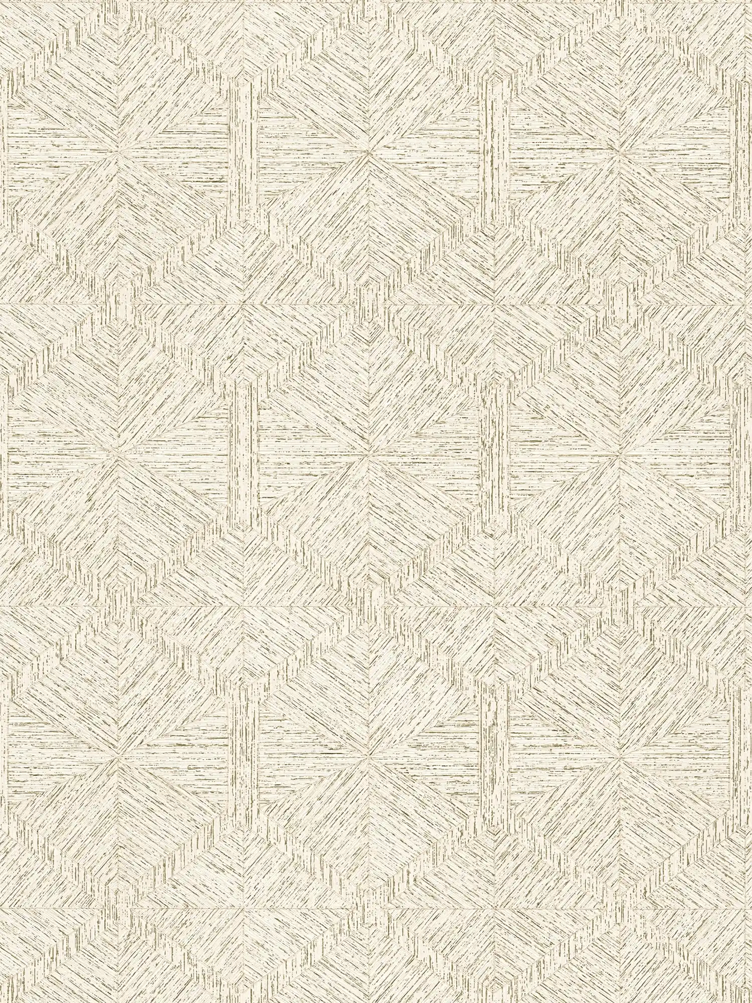 Graphic pattern wallpaper with wood look design - beige, metallic
