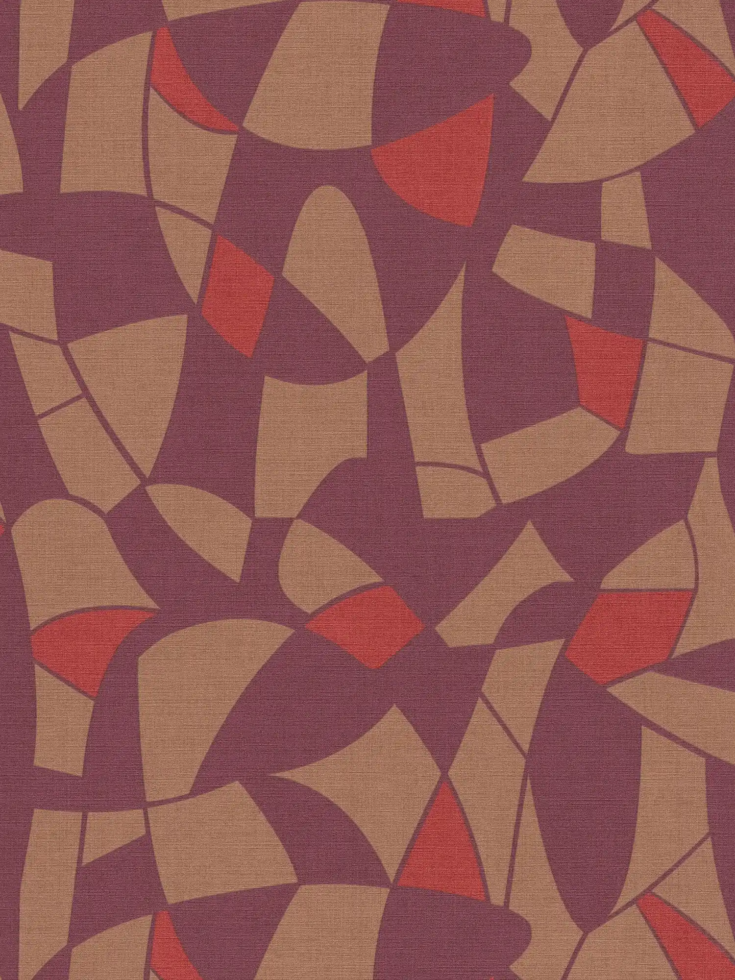 Vliesbehang in donkere kleuren in een abstract patroon - paars, bruin, rood
