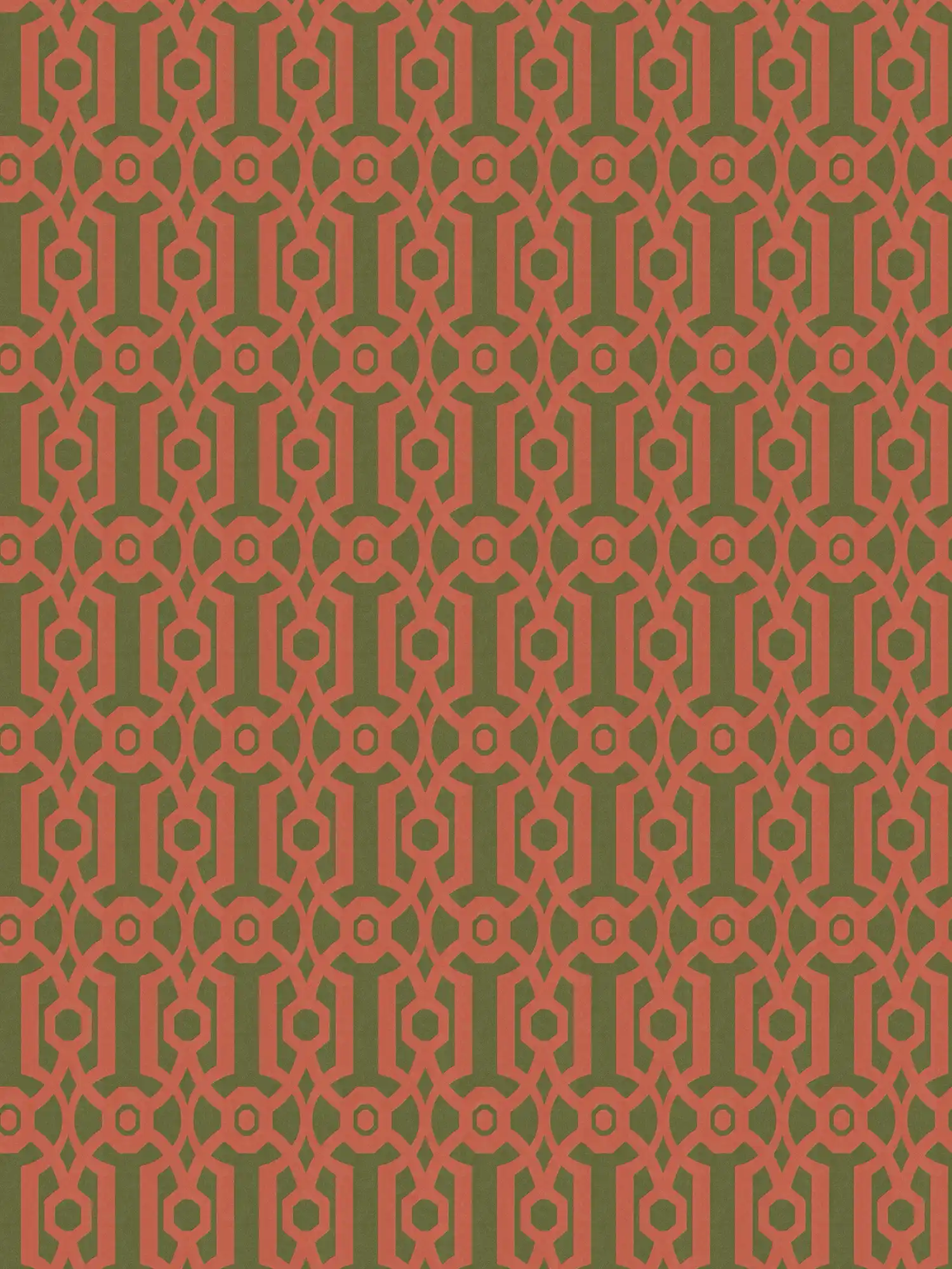 Vliesbehang met grafisch patroon in Engelse stijl - oranje, groen
