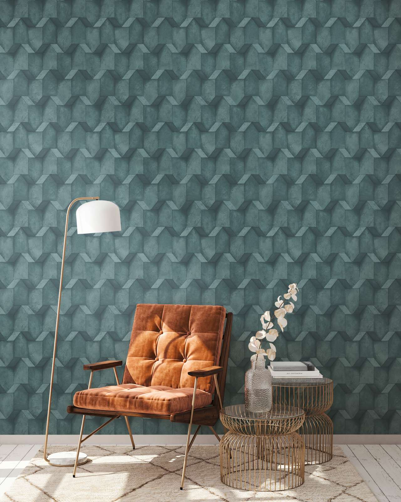             3D concrete look wallpaper with texture details - blue
        