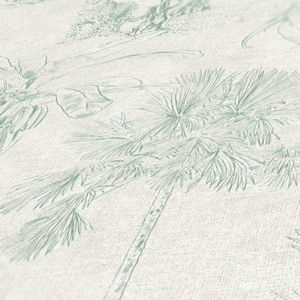             Linen optics wallpaper jungle design with palm trees - grey, green
        