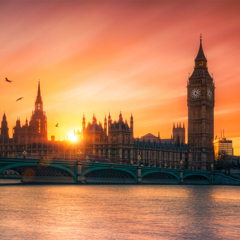 Photo wallpaper London skyline at sunset - pearlescent smooth fleece

