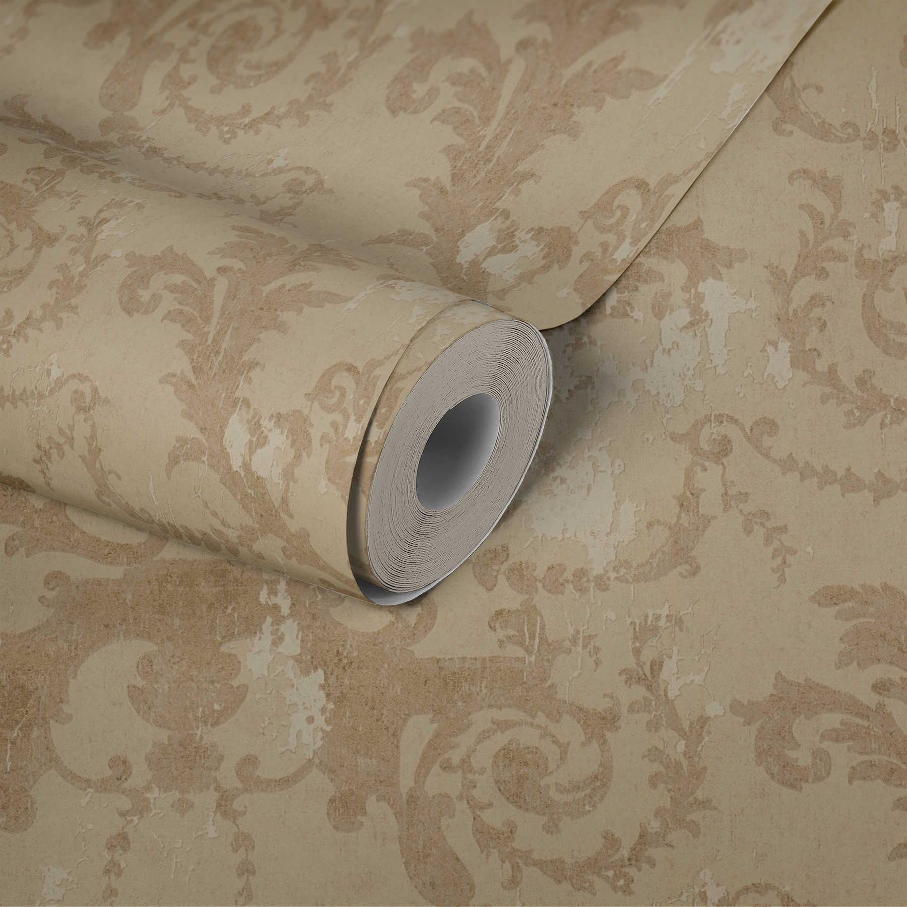             Non-woven wallpaper with classic ornaments - beige, gold
        