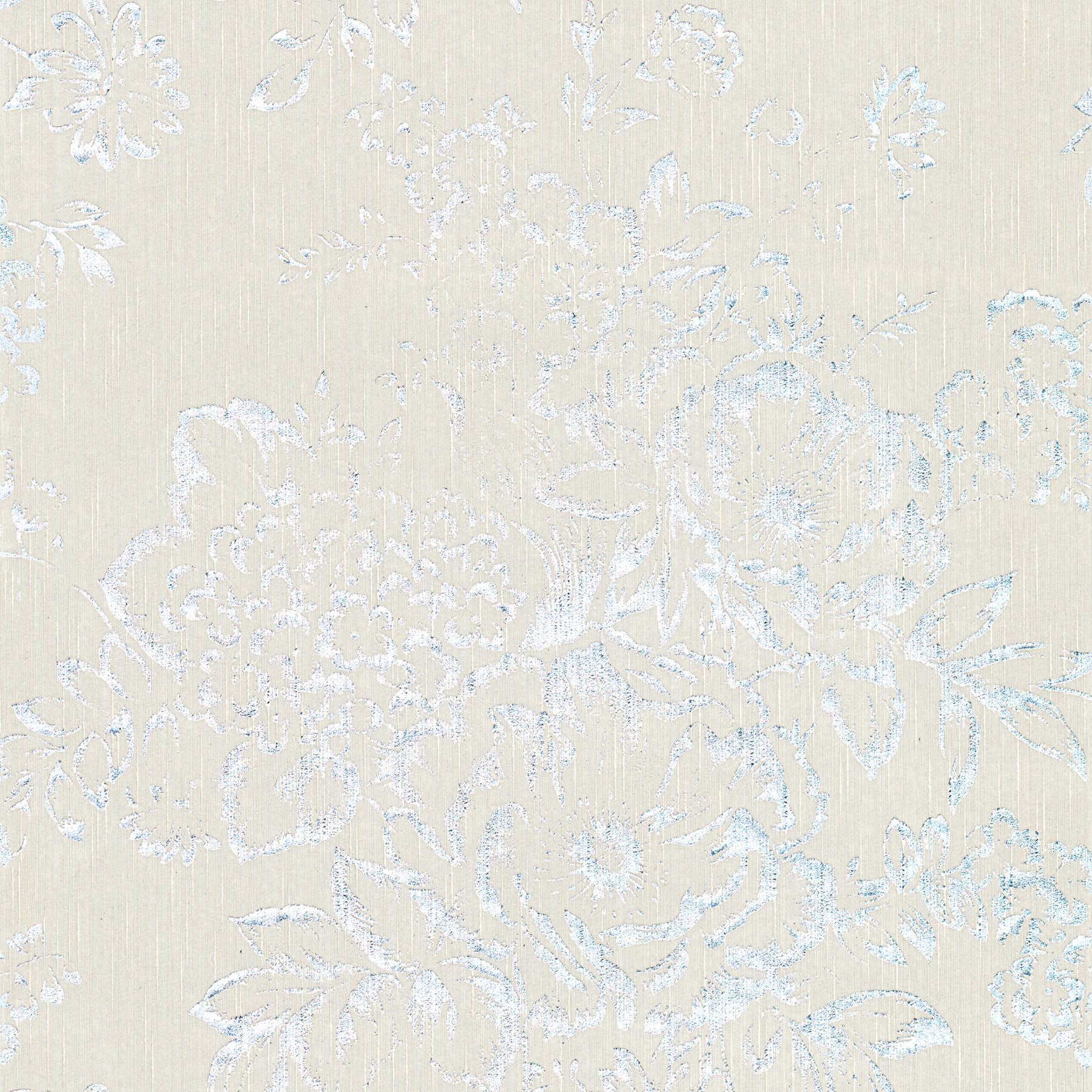 Papel pintado texturizado con motivos florales plateados - plata, gris
