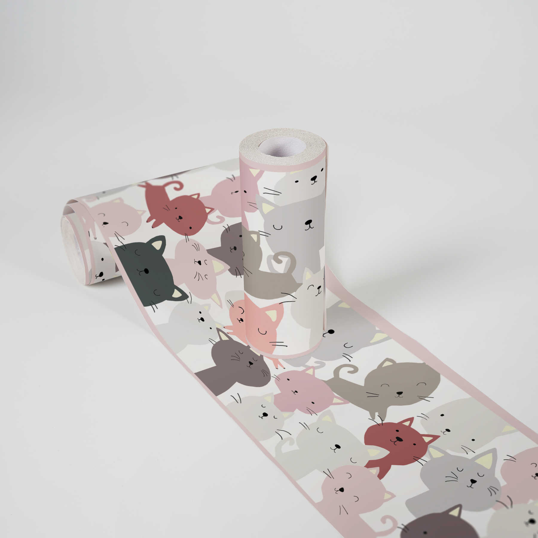             Girls wallpaper, self-adhesive border "Cat friends" - pink, grey, purple
        