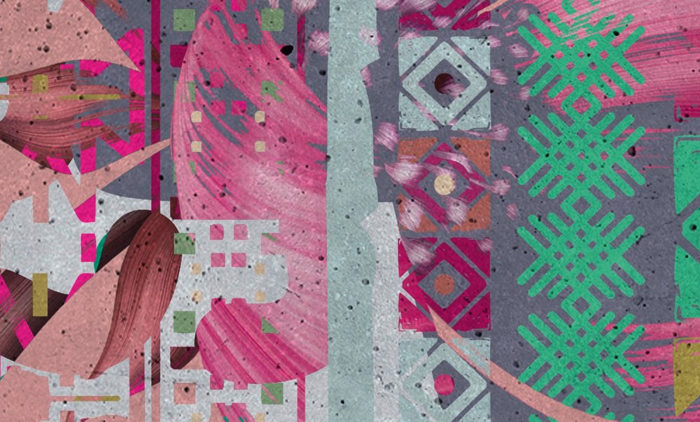            Muurschildering Vogels en Planten Patroon - Roze, Groen
        