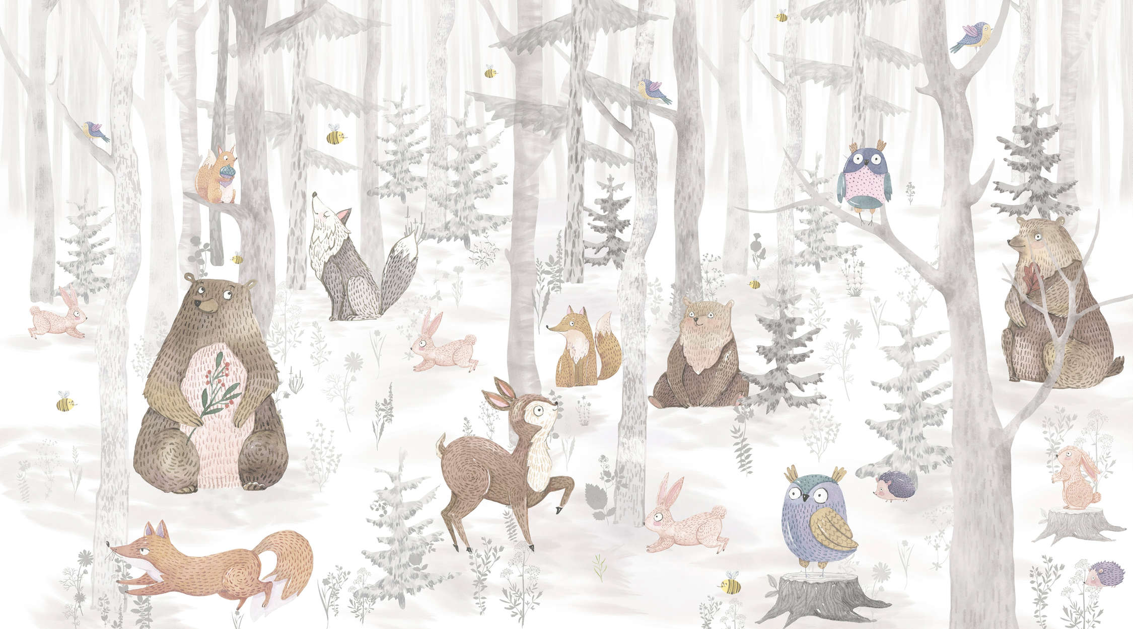             Magic Forest met dieren behang - Glad & parelmoervlies
        