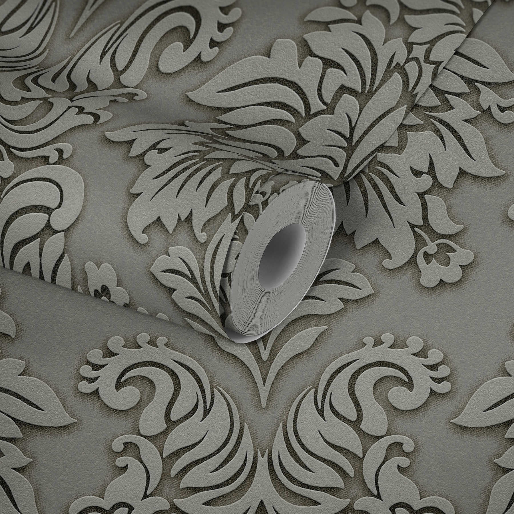             Adornos de papel pintado barroco con efecto de brillo - gris, plata, beige
        
