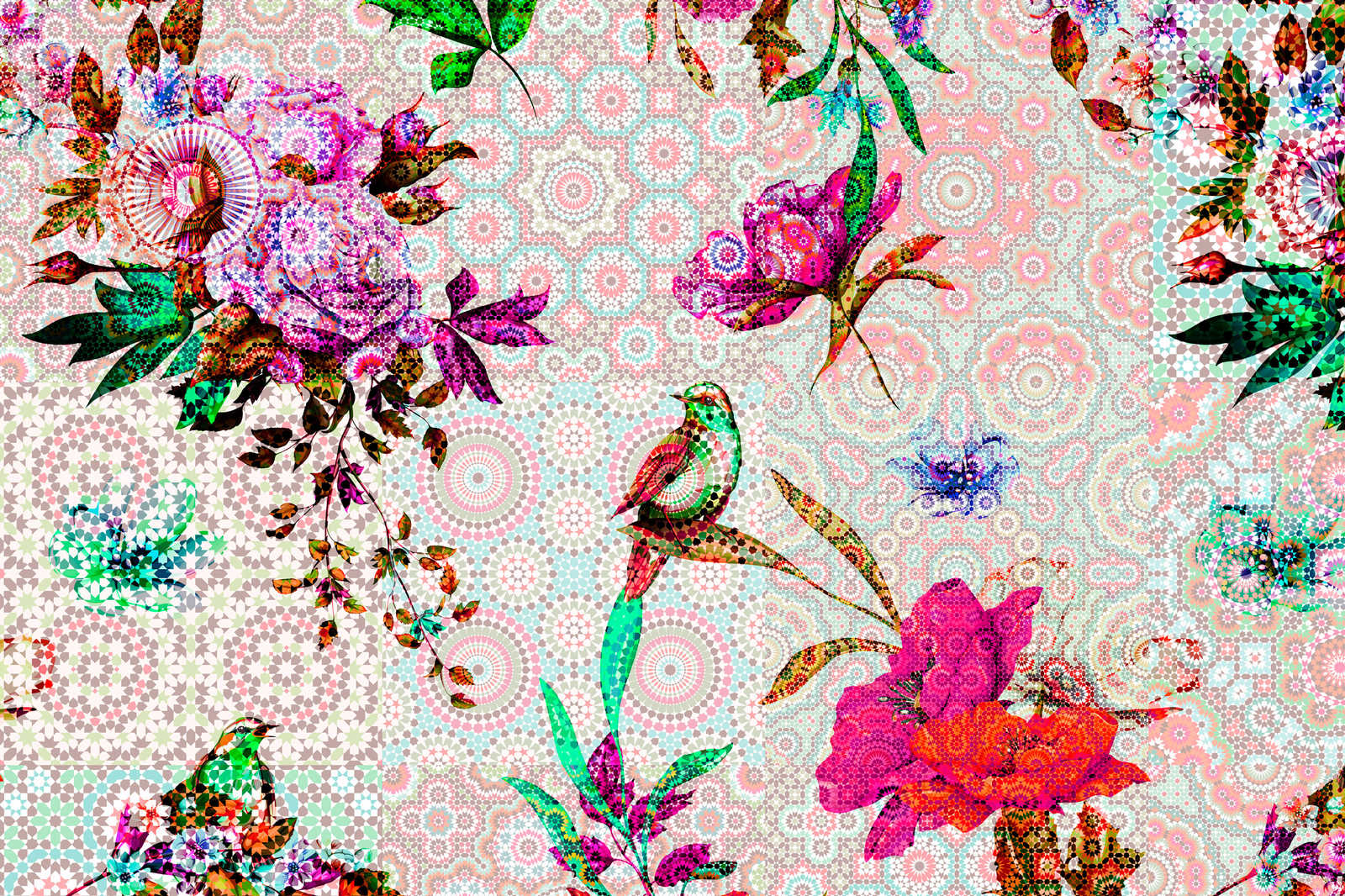             Pittura su tela di design Mosaico floreale - 0,90 m x 0,60 m
        