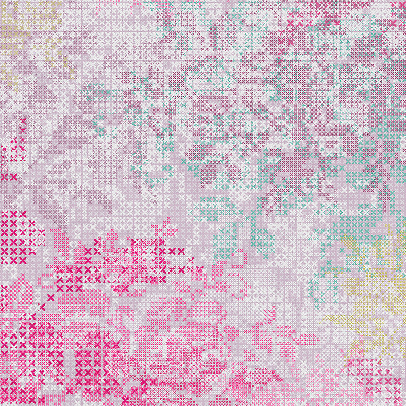         Graphic pixel pattern mural - pink, grey
    