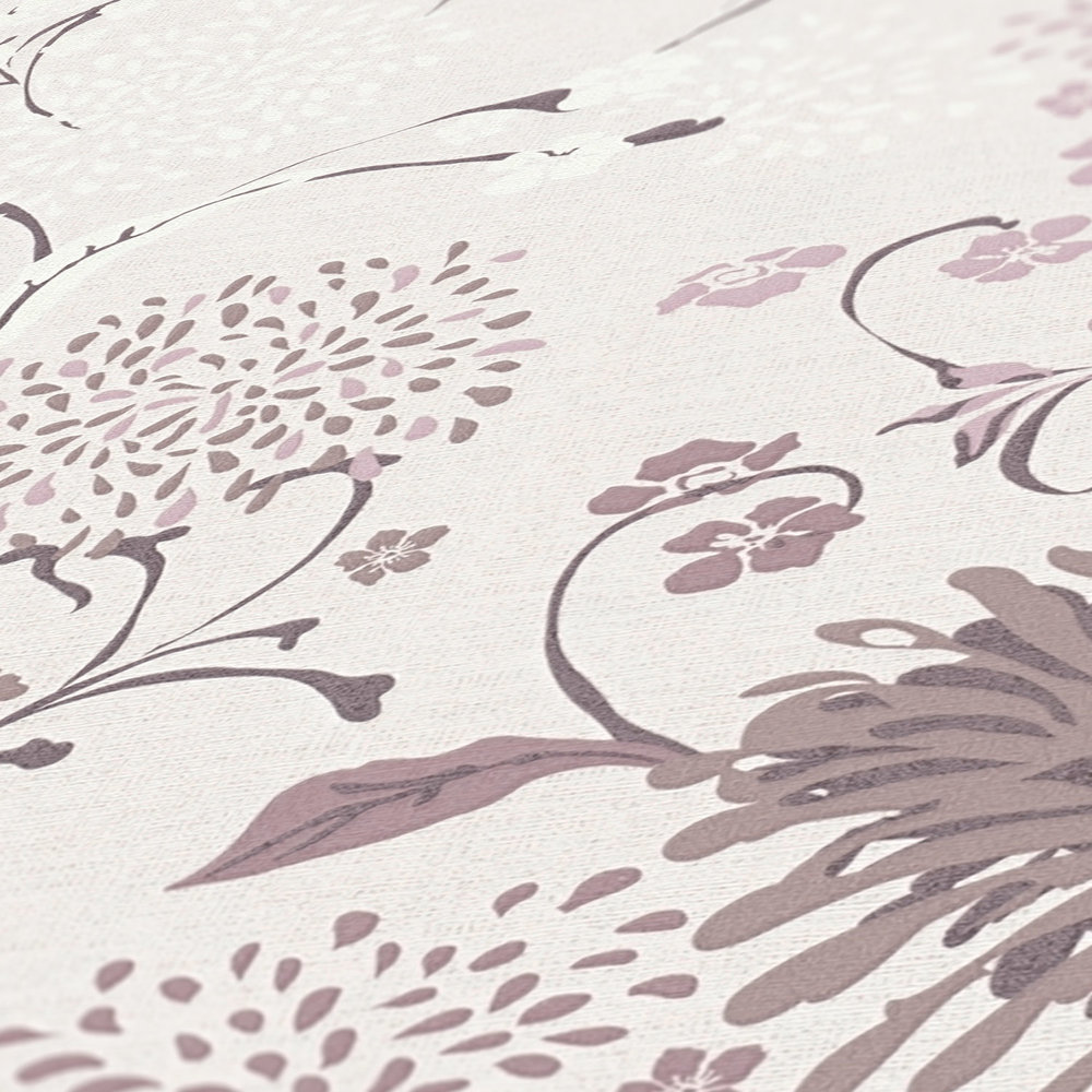             Papel pintado no tejido con motivos florales de diente de león - crema, rosa
        